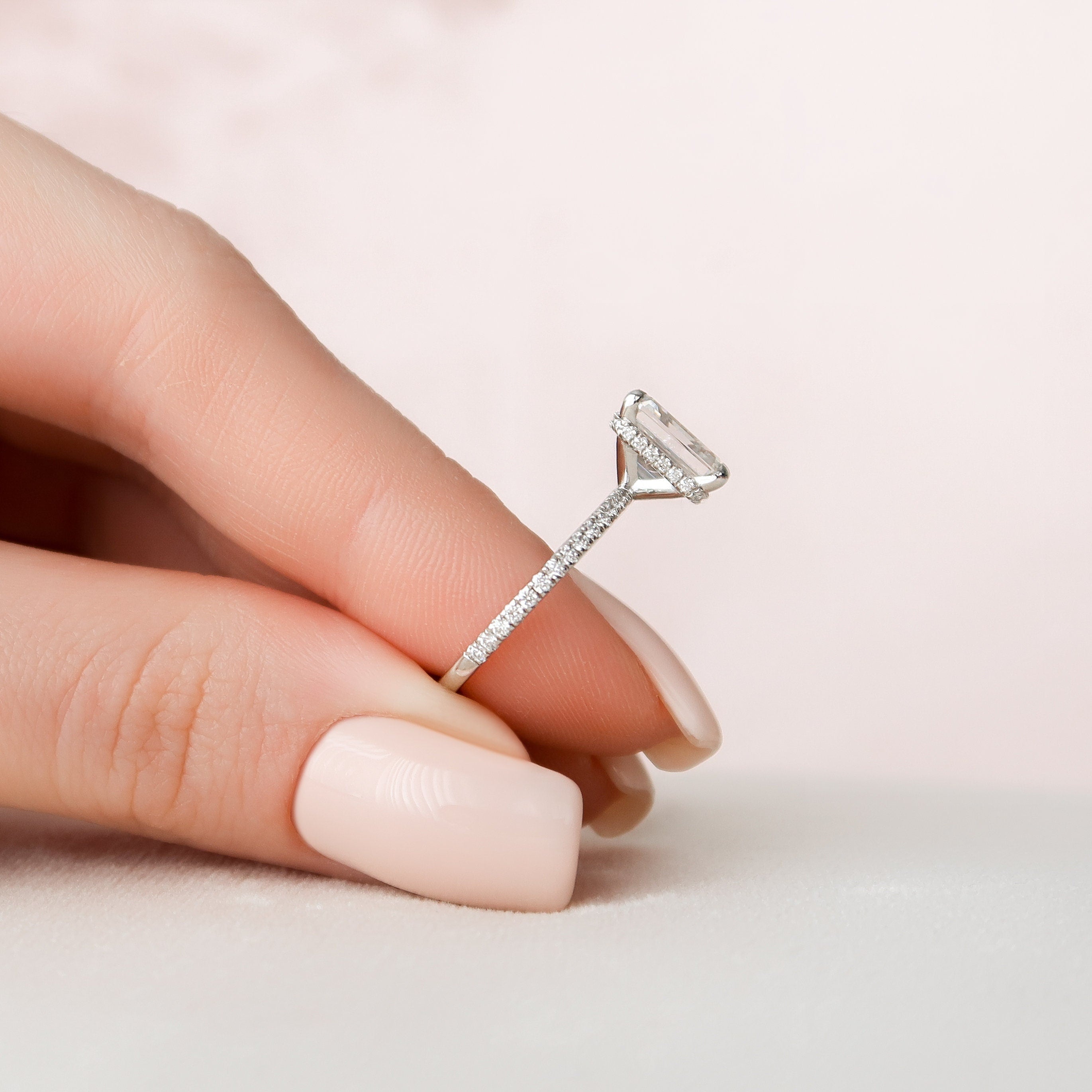 1.50 - 3.50 CT Emerald Hidden Halo & Pave Moissanite Engagement Ring - crownmoissanite