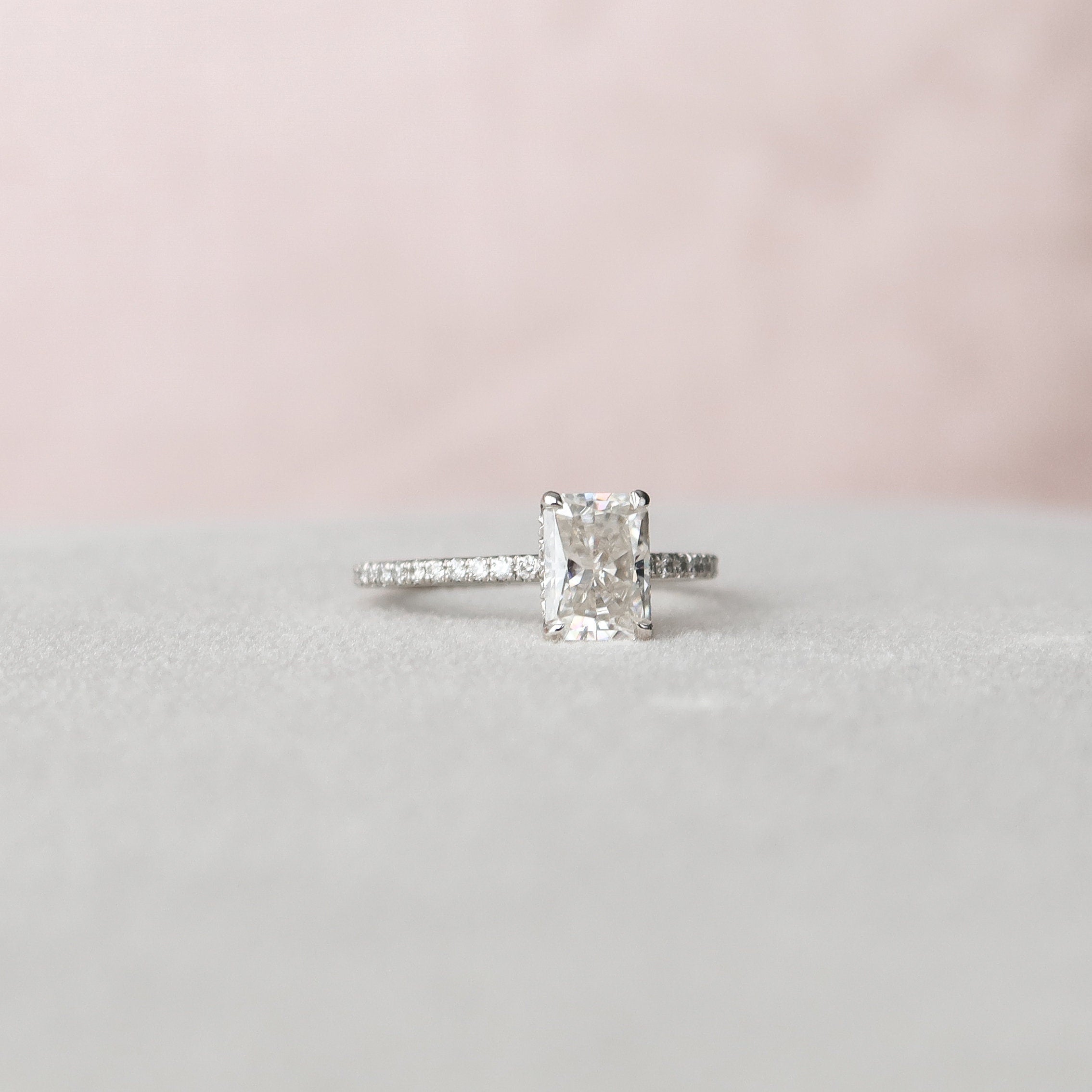 1.5 CT Radiant Shaped Moissanite Hidden Halo Engagement Ring - crownmoissanite
