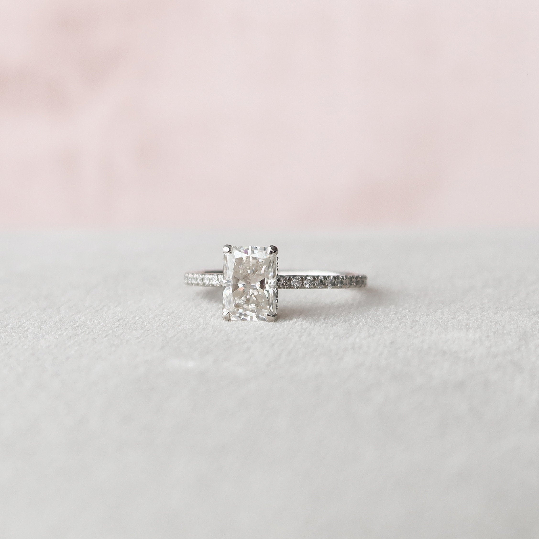 1.5 CT Radiant Shaped Moissanite Hidden Halo Engagement Ring - crownmoissanite