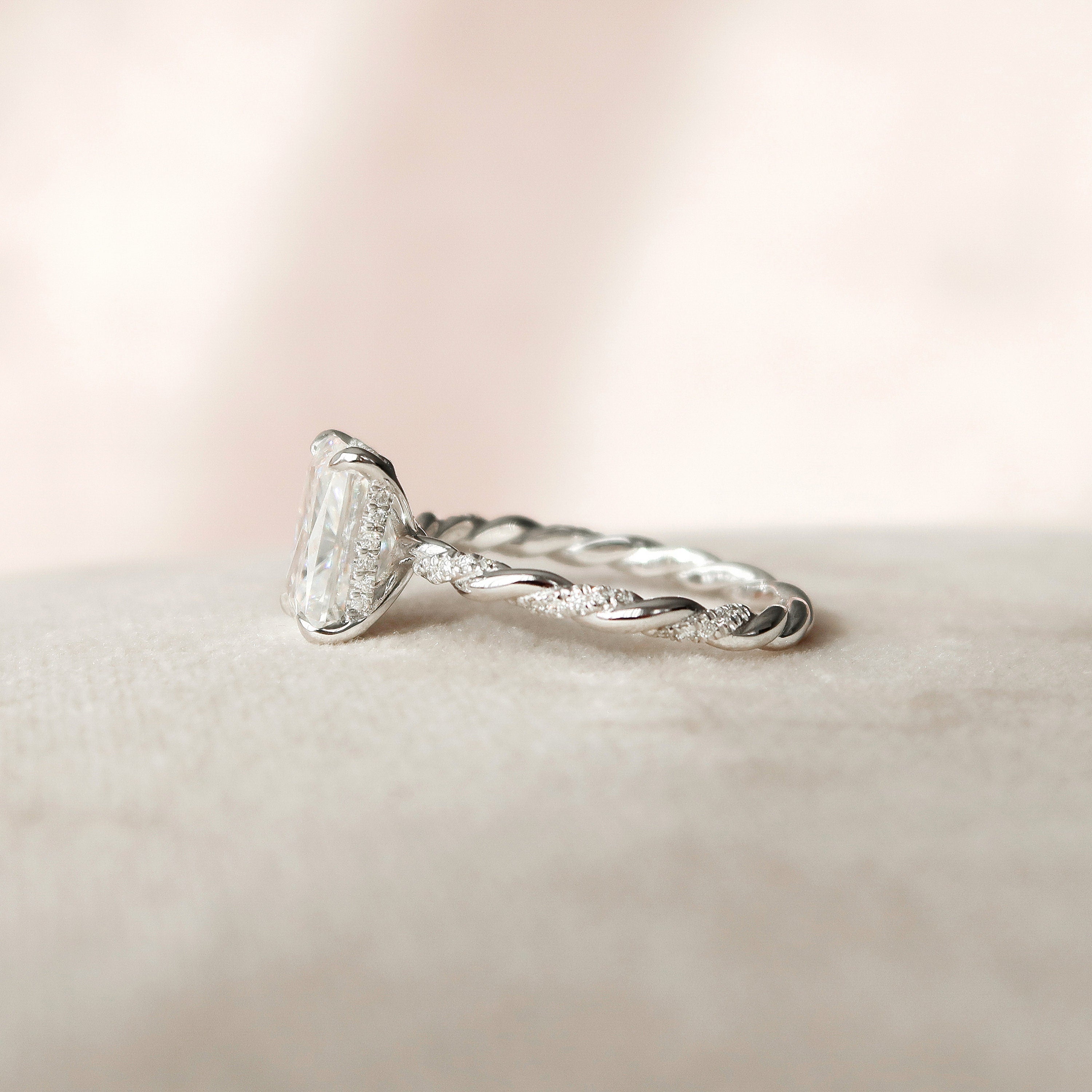 3.5 CT Radiant Twisted Rope Pave Setting Moissanite Engagement Ring - crownmoissanite