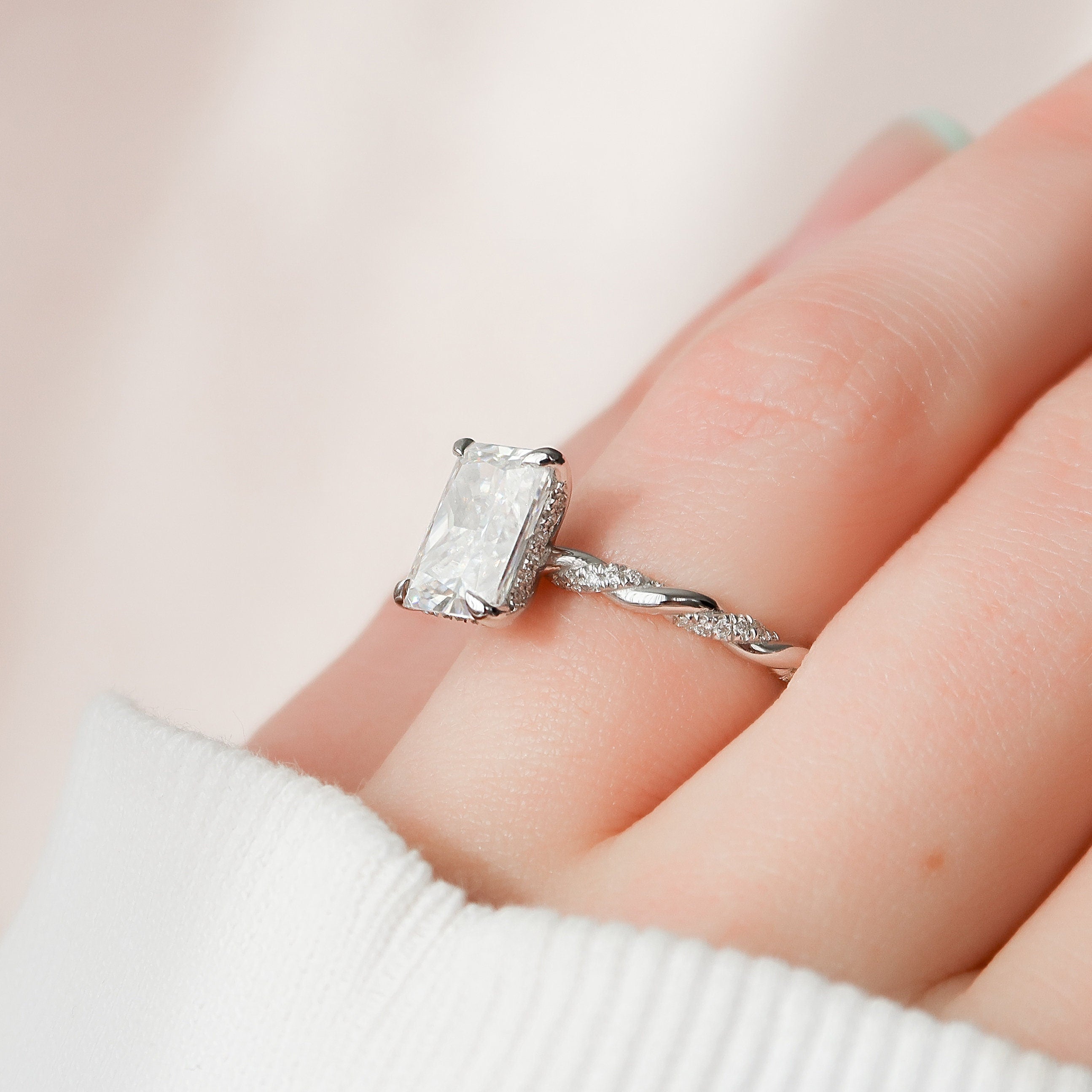 3.5 CT Radiant Twisted Rope Pave Setting Moissanite Engagement Ring - crownmoissanite