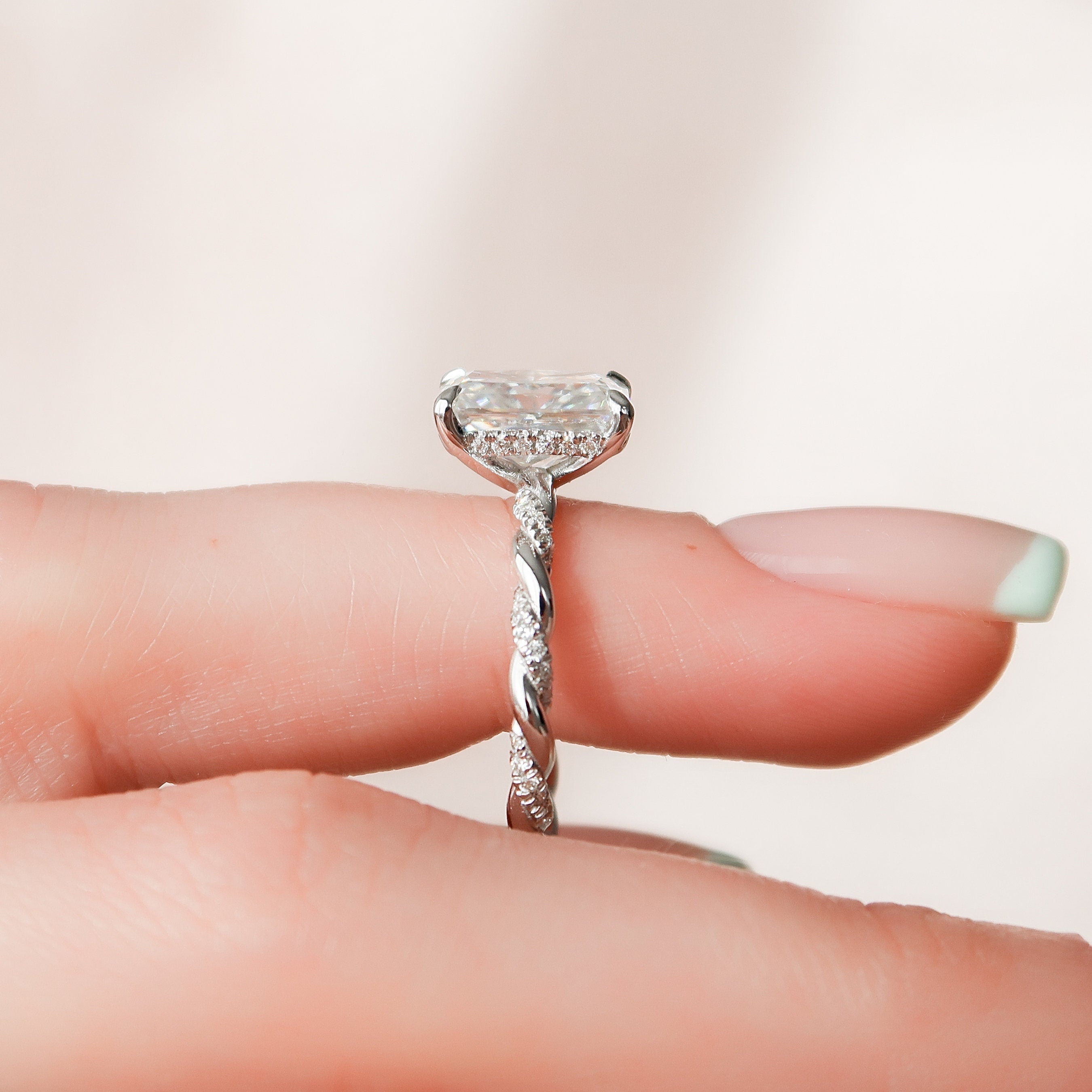 3.5 CT Radiant Twisted Rope Pave Setting Moissanite Engagement Ring - crownmoissanite