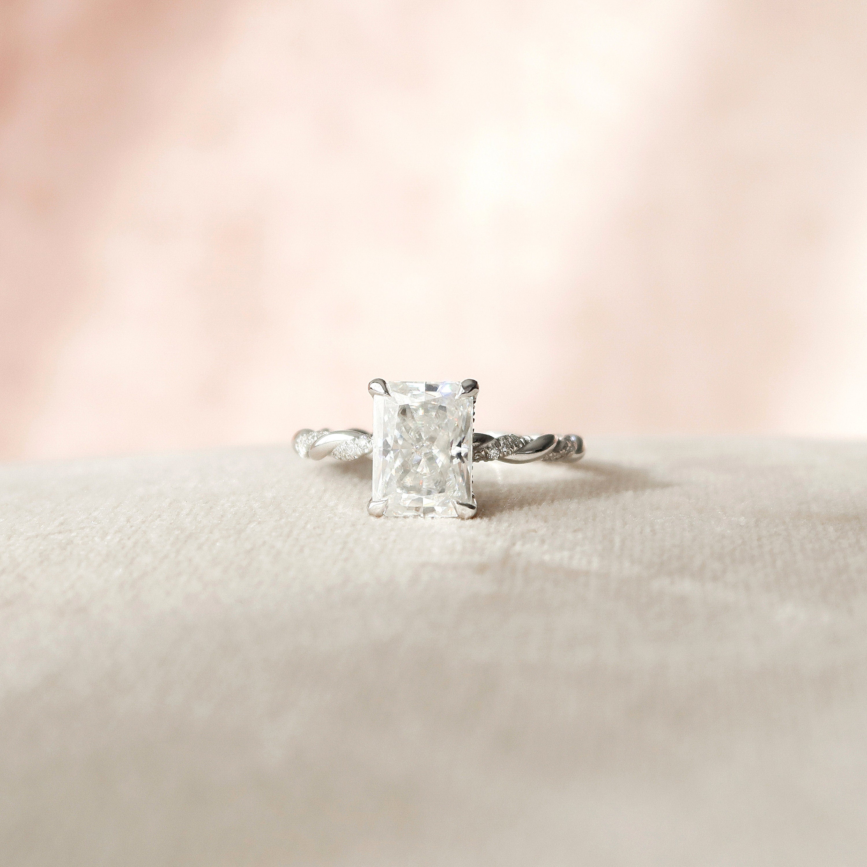 3.5 CT Radiant Twisted Rope Pave Setting Moissanite Engagement Ring - crownmoissanite