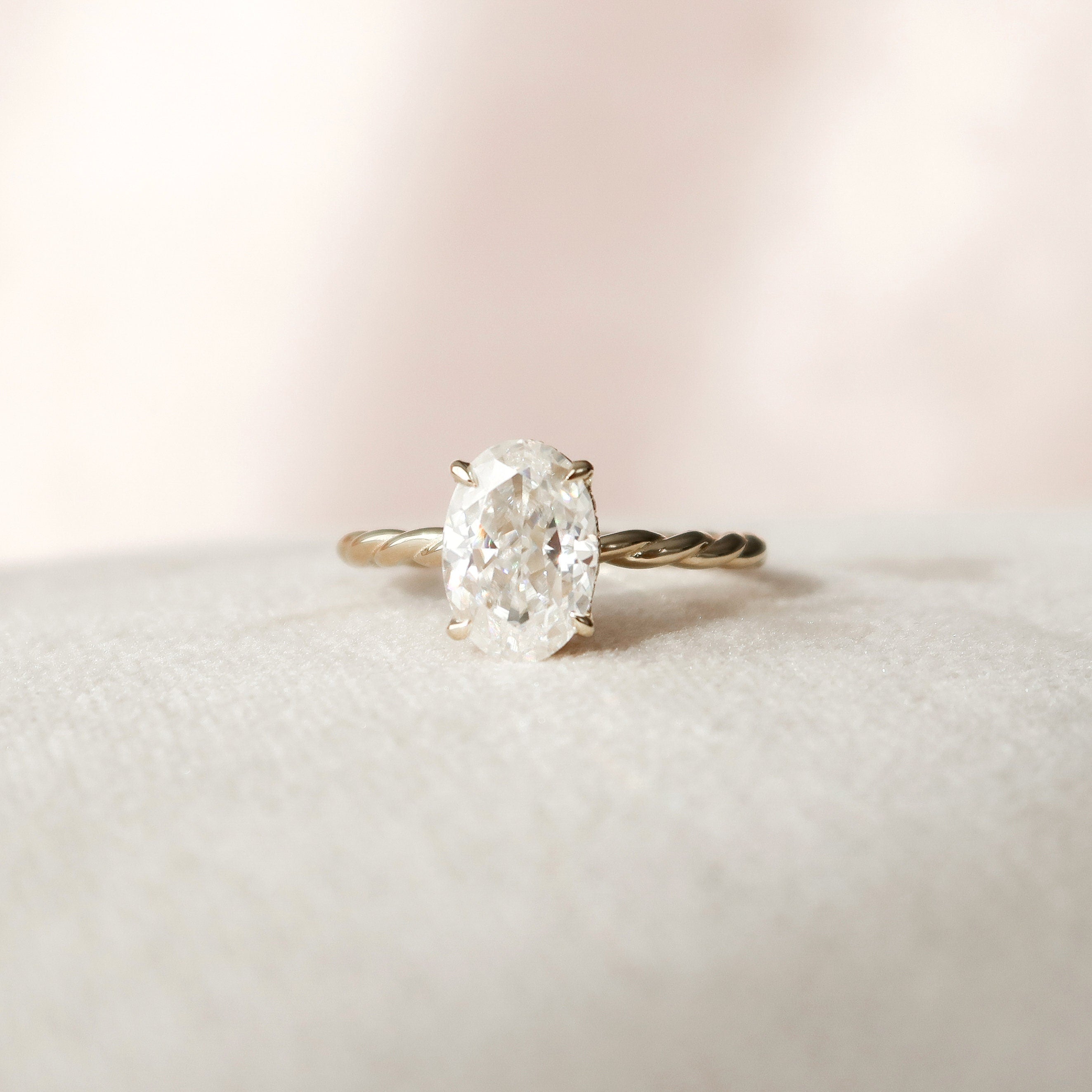 2.0 CT Oval Twisted Band & Hidden Halo Moissanite Engagement Ring - crownmoissanite