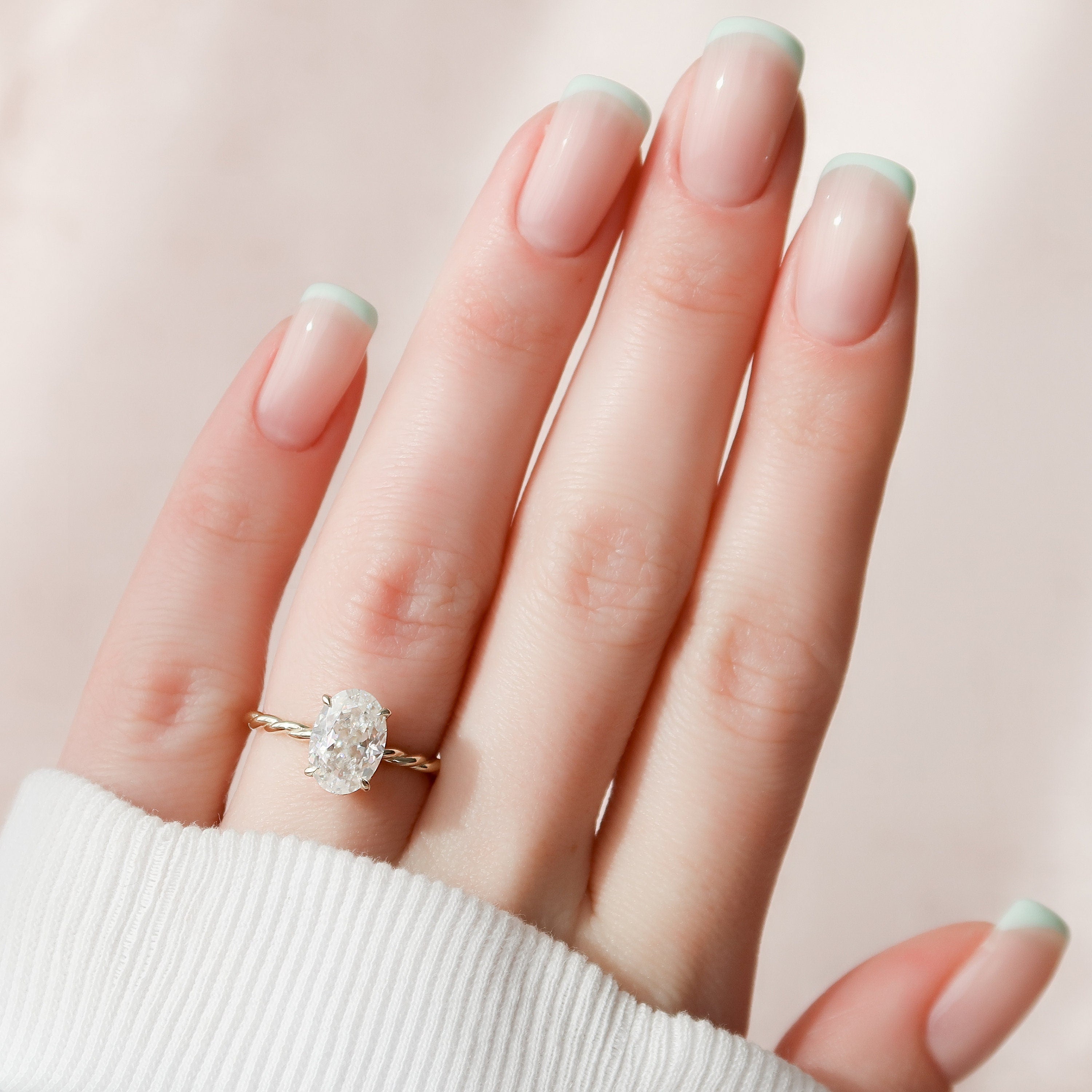 2.0 CT Oval Twisted Band & Hidden Halo Moissanite Engagement Ring - crownmoissanite