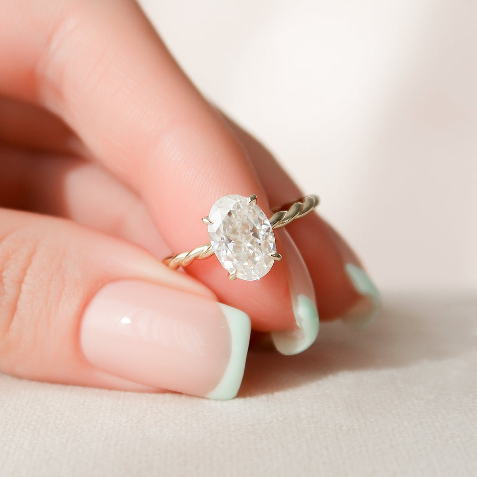 2.0 CT Oval Twisted Band & Hidden Halo Moissanite Engagement Ring - crownmoissanite