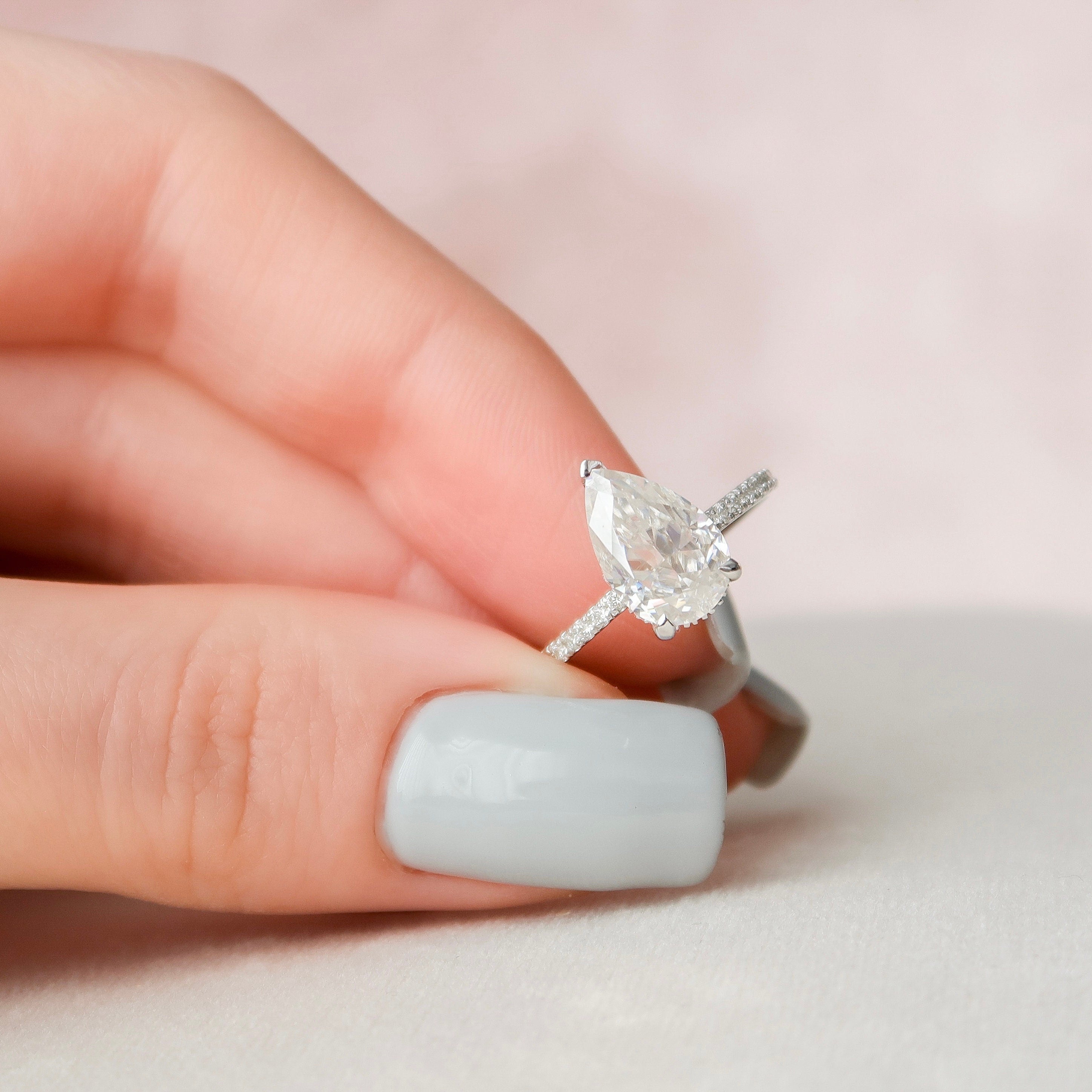 2.0 CT Pear Cut Pave & Hidden Halo Style Moissanite Engagement Ring - crownmoissanite