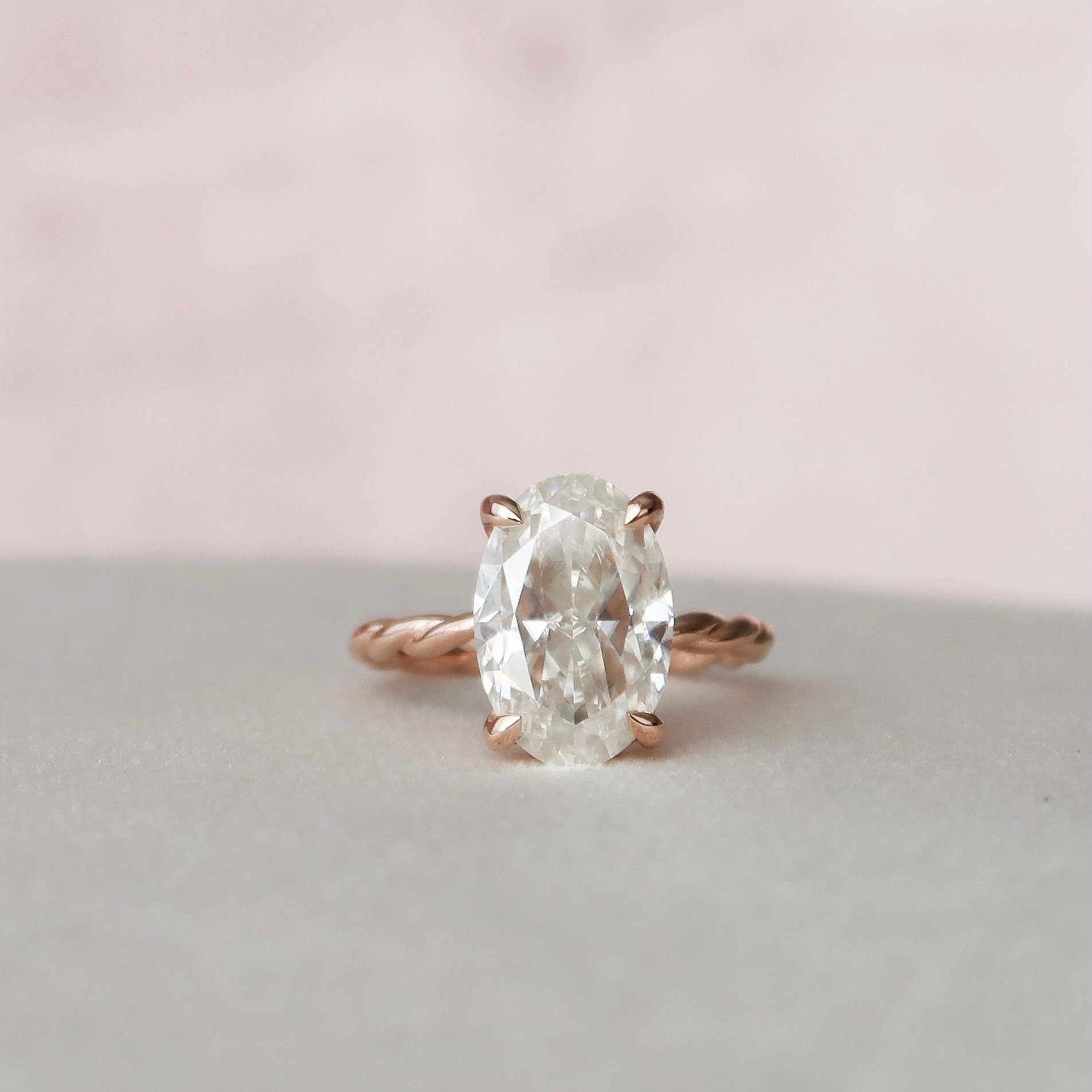 3.5 CT Oval Twisted Band and Hidden Halo Moissanite Engagement Ring - crownmoissanite