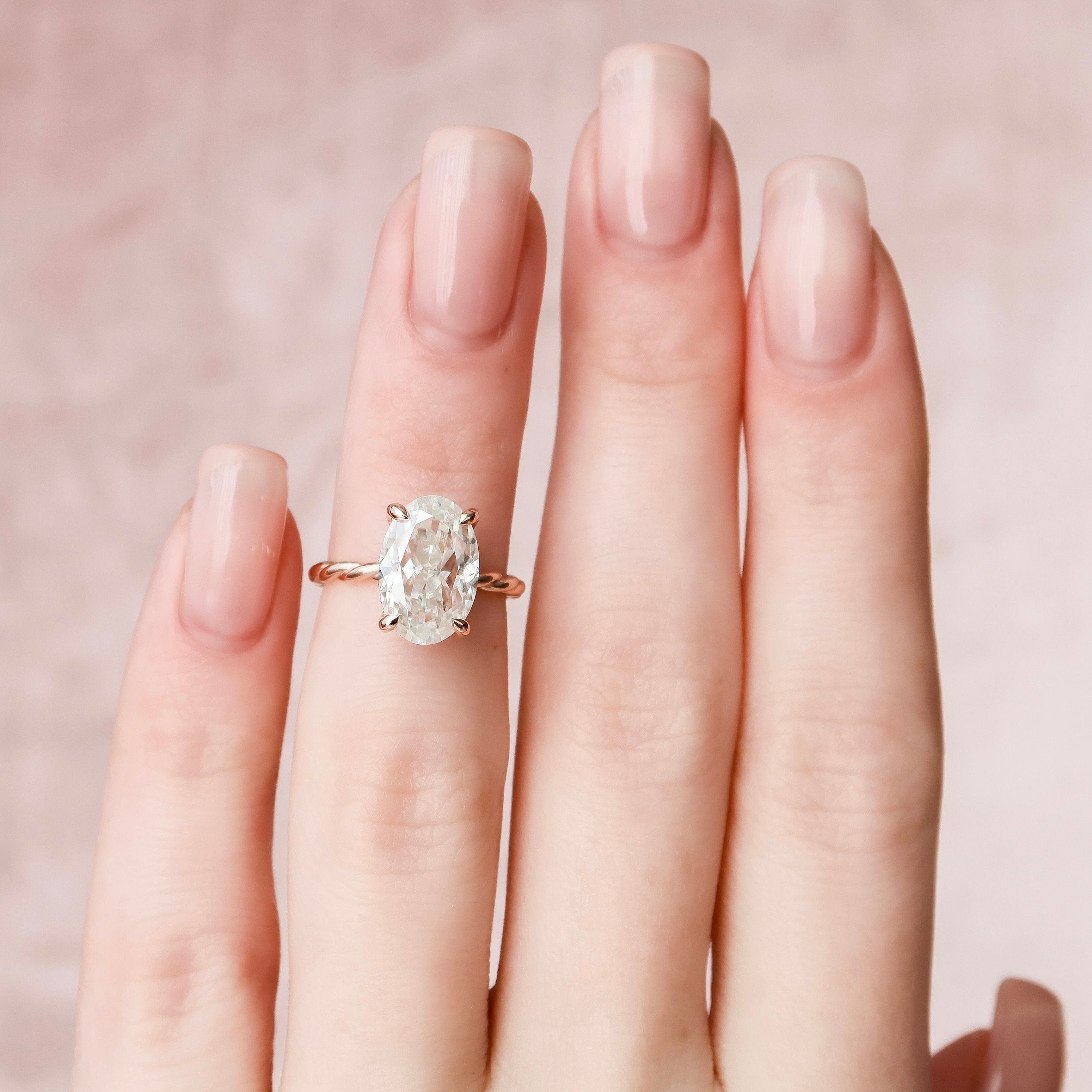 3.5 CT Oval Twisted Band and Hidden Halo Moissanite Engagement Ring - crownmoissanite