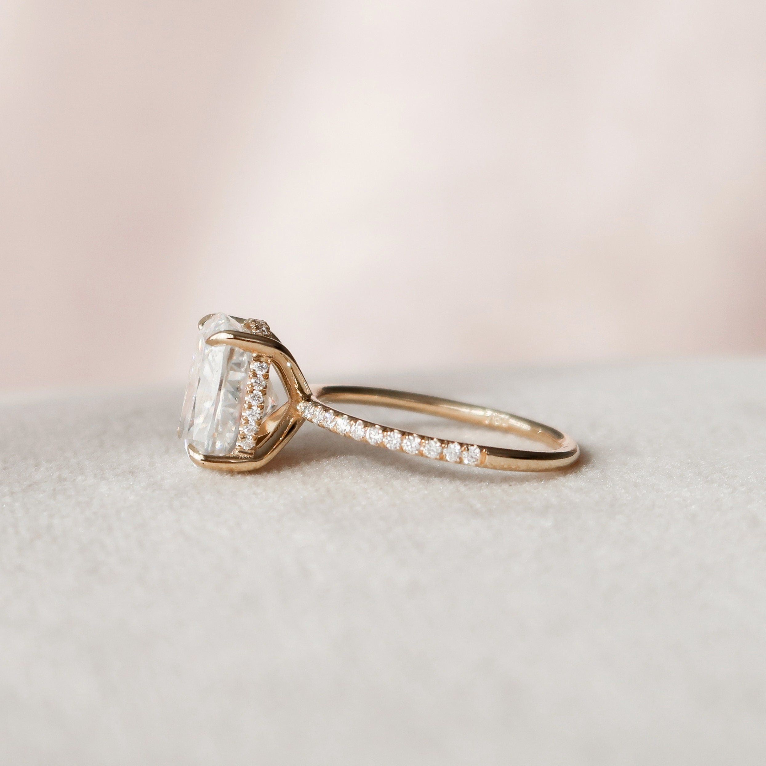 4.0 CT Cushion Hidden Halo & Pave Setting Moissanite Engagement Ring - crownmoissanite