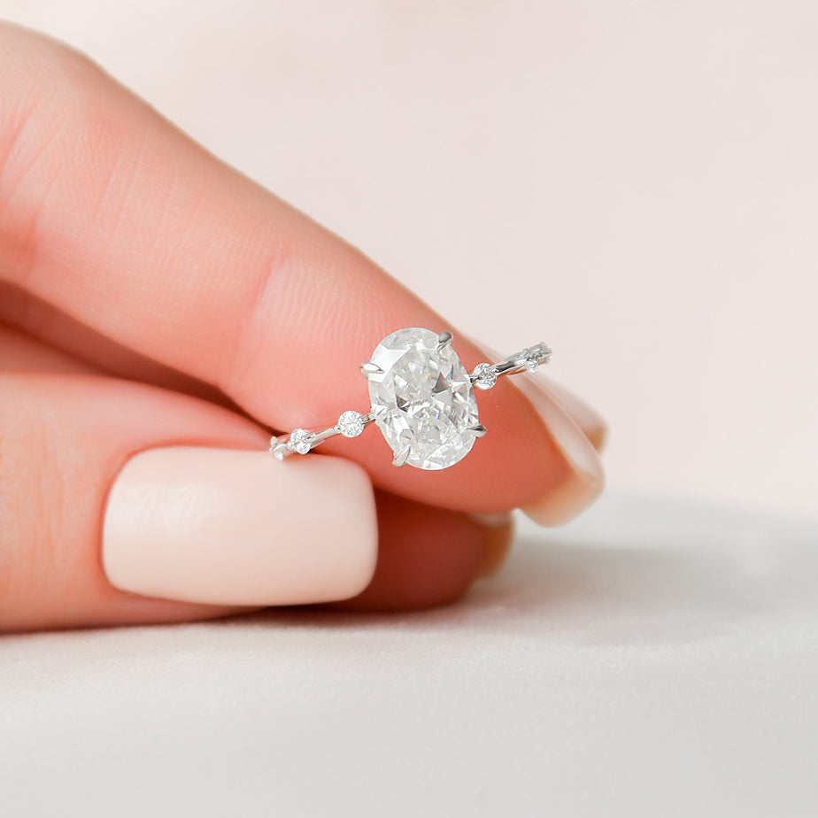 2.0 CT Oval Cut Dainty Pave Moissanite Engagement Ring - crownmoissanite