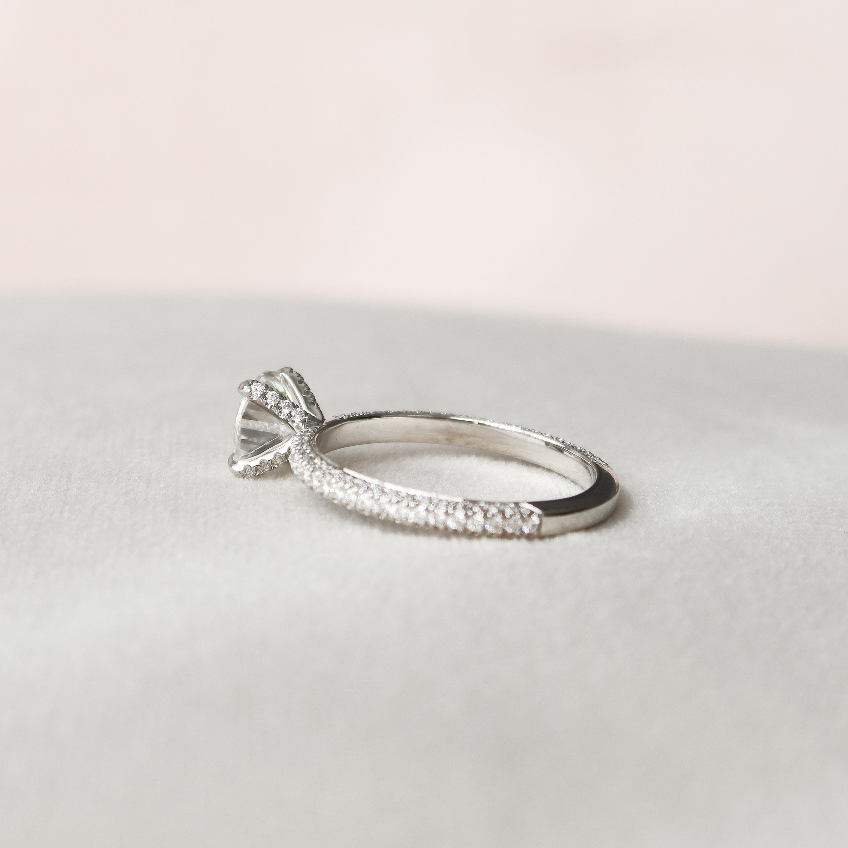 1.5 CT Round Moissanite Engagement Ring With Pave Setting - crownmoissanite