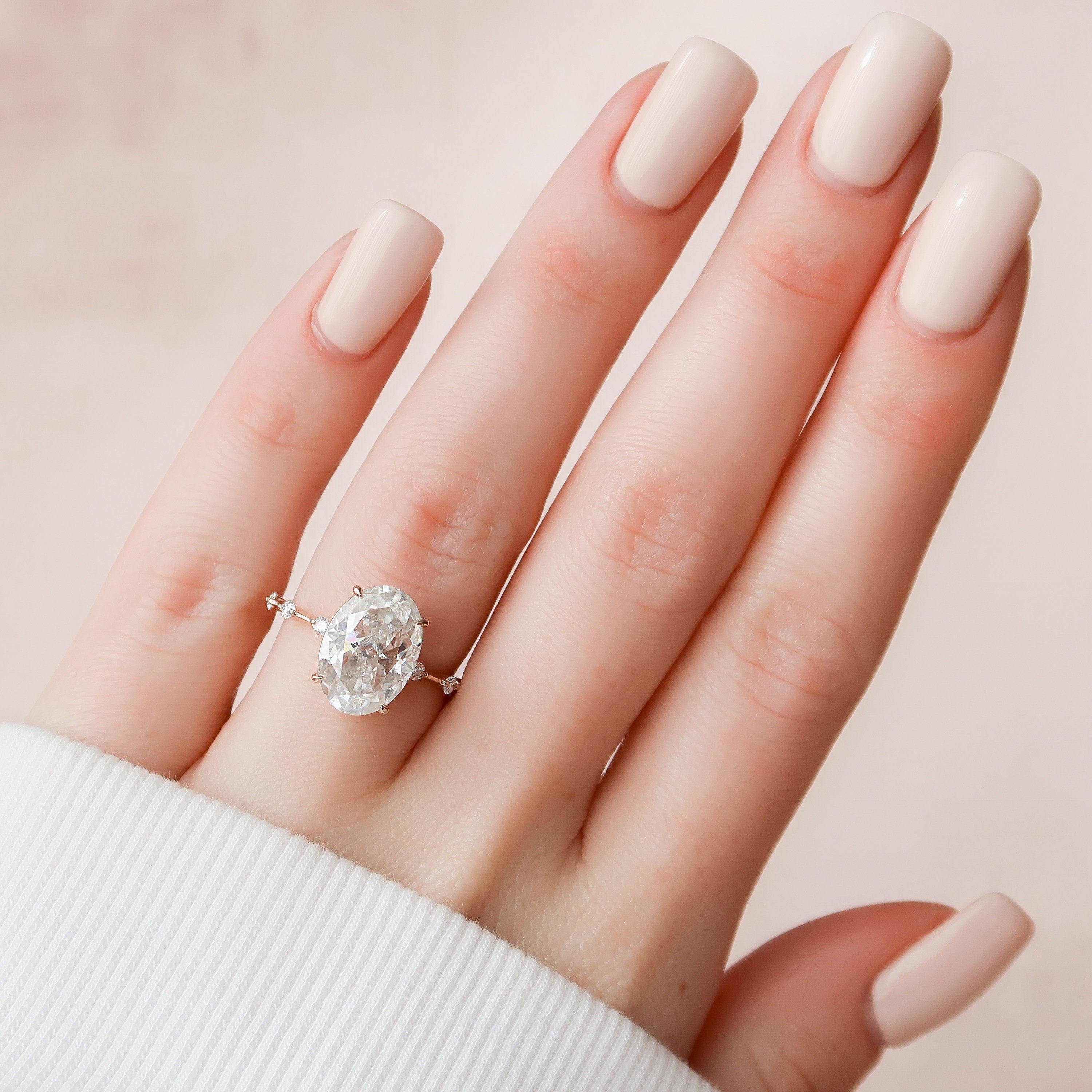 4.5 CT Oval Dainty Pave Style Moissanite Engagement Ring - crownmoissanite
