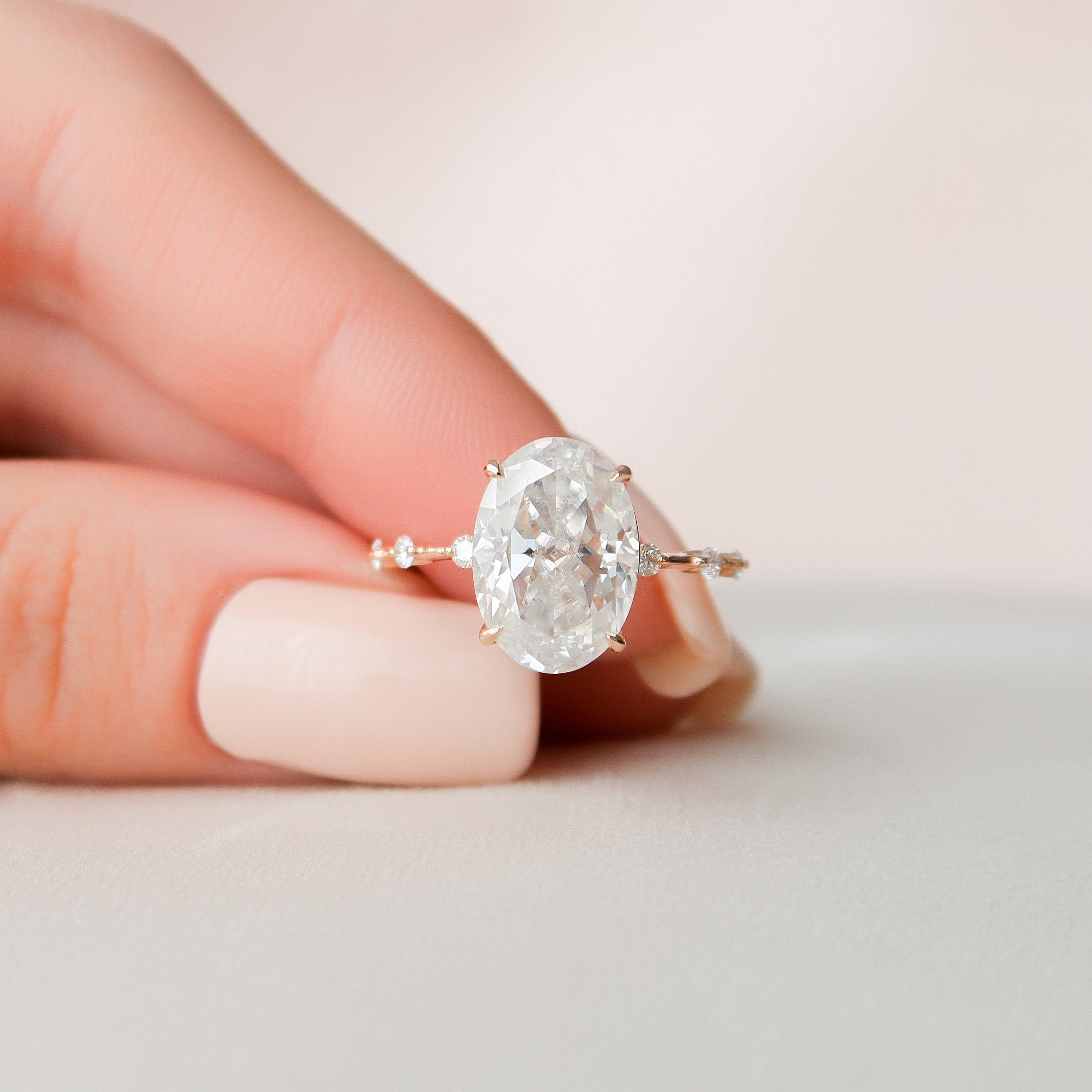 4.5 CT Oval Dainty Pave Style Moissanite Engagement Ring - crownmoissanite