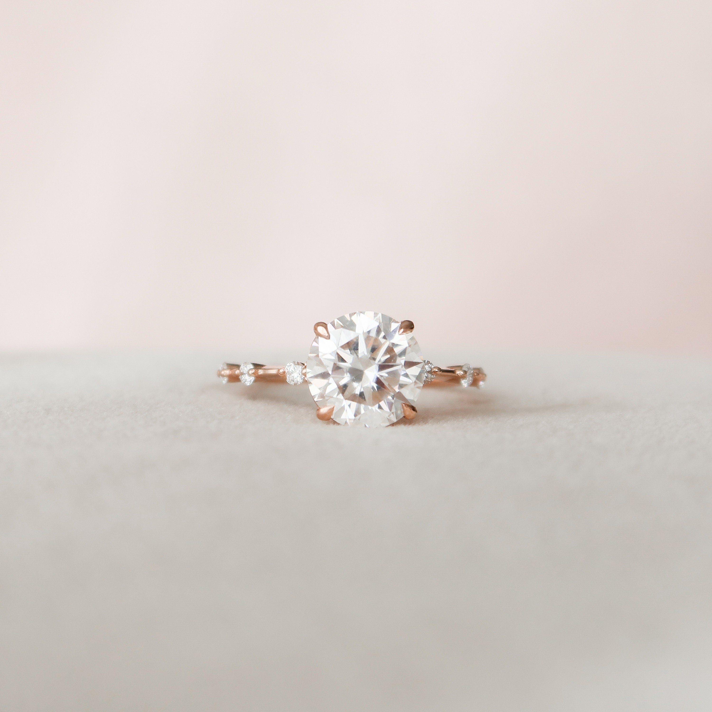 2.5 CT Round Solitaire Dainty Pave Moissanite Engagement Ring - crownmoissanite