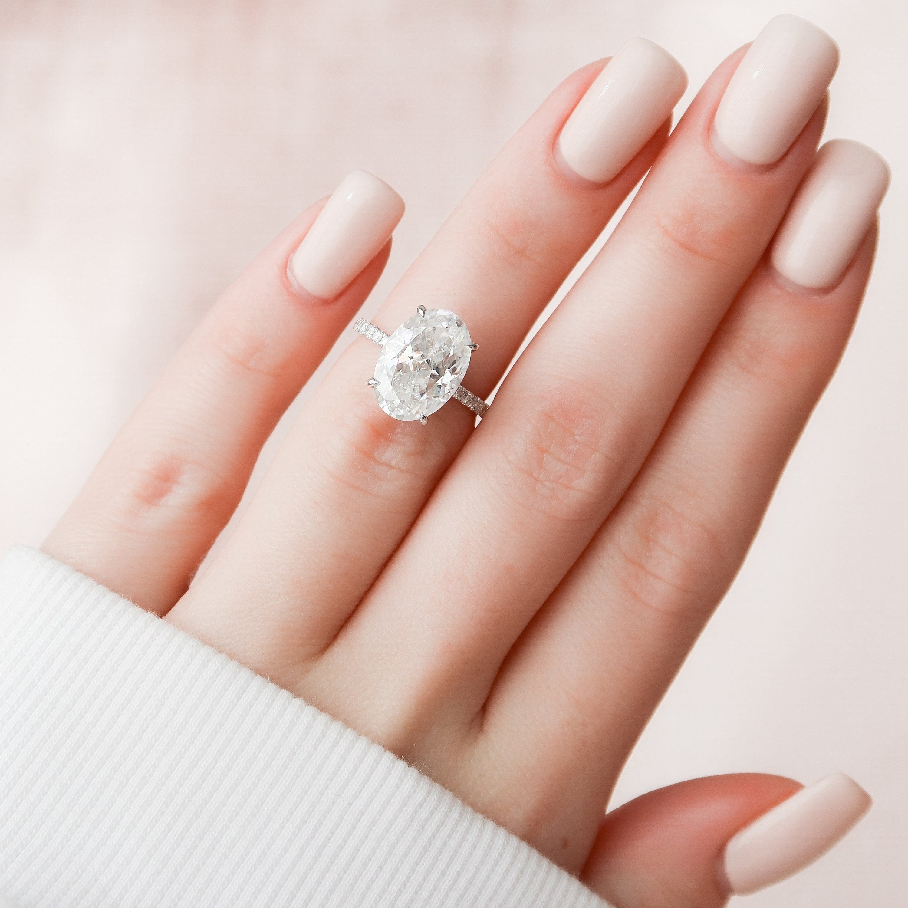 5.0 CT Oval Hidden Halo Setting Moissanite Engagement Ring - crownmoissanite