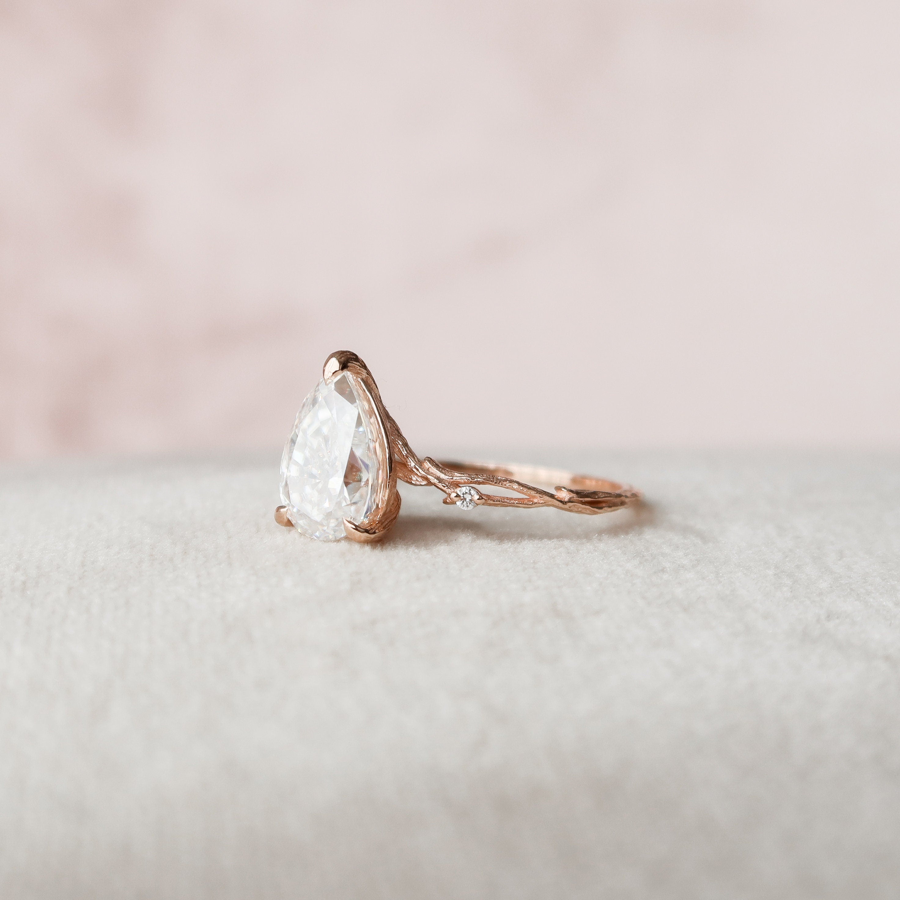 2.0 CT Pear Cut Twig Pave Style Moissanite Engagement Ring - crownmoissanite