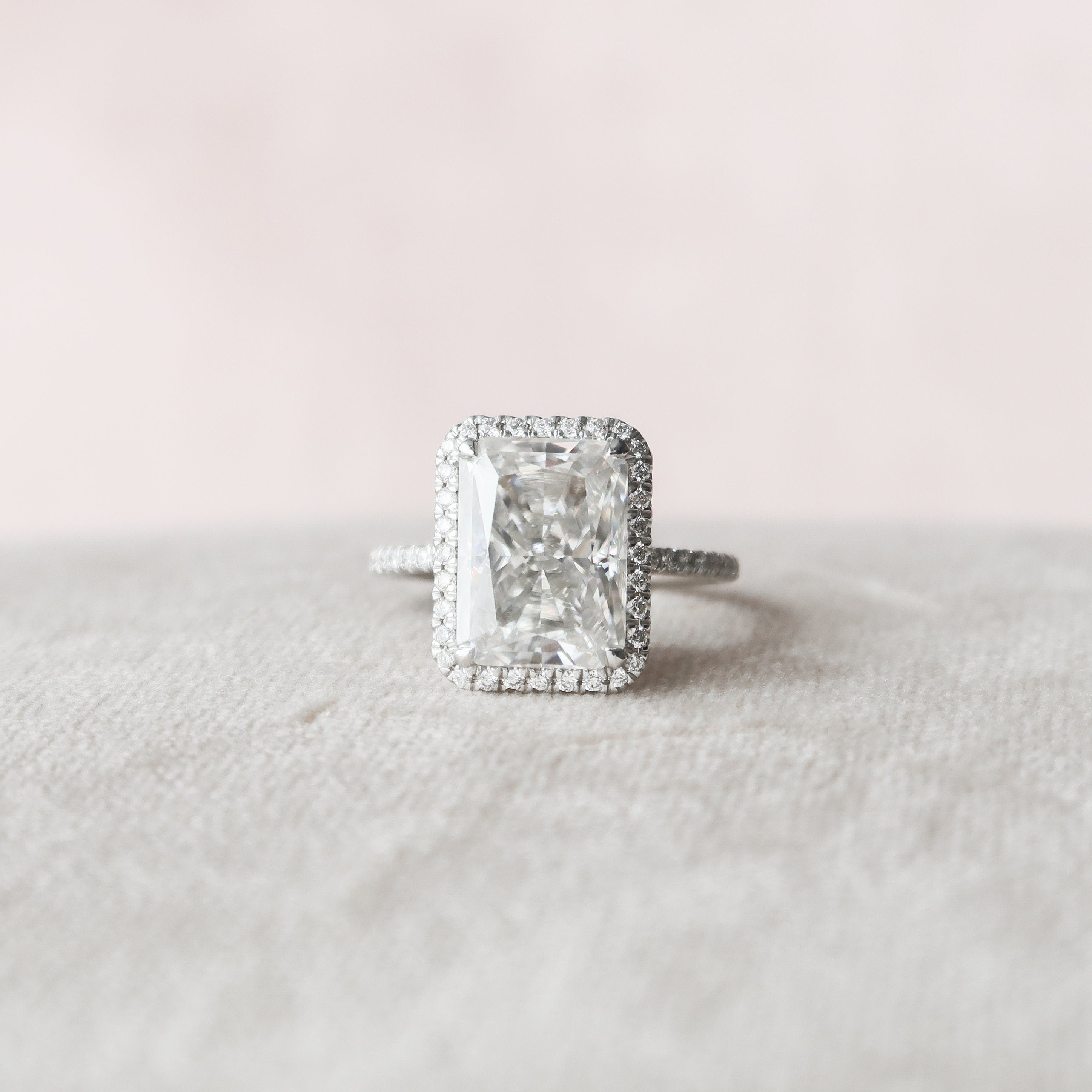 5.0 CT Radiant Cut Halo Style Moissanite Engagement Ring - crownmoissanite