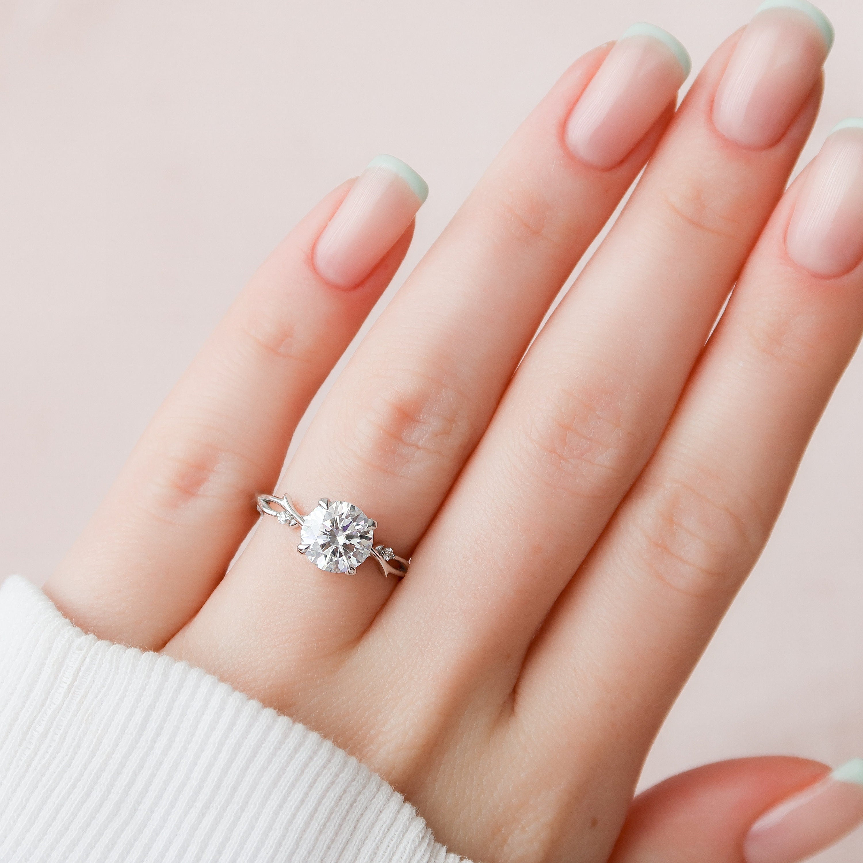 2 CT Round Cut Twig Pave Setting Moissanite Engagement Ring - crownmoissanite