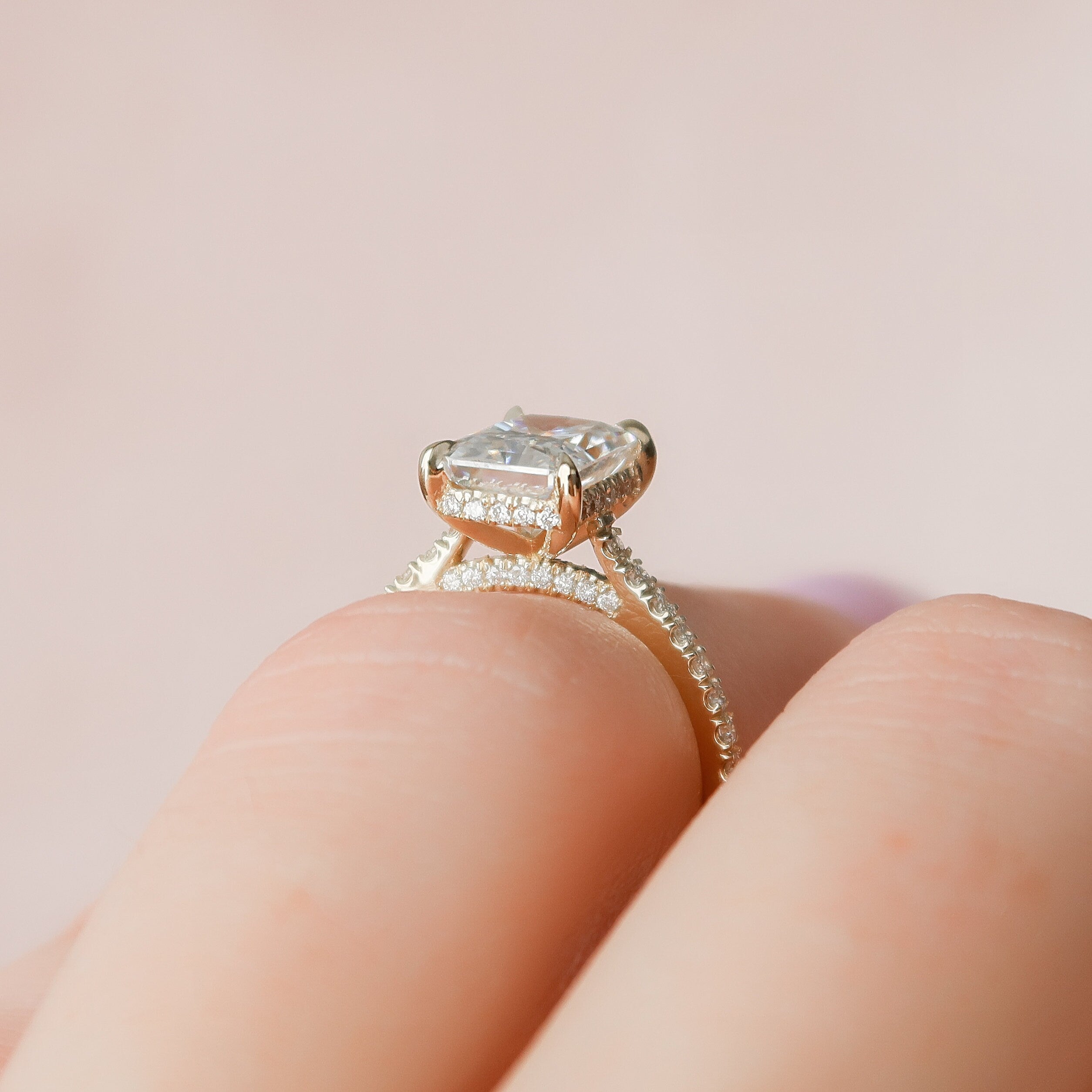 2.5 CT Radiant Hidden Halo & Pave Moissanite Engagement Ring - crownmoissanite