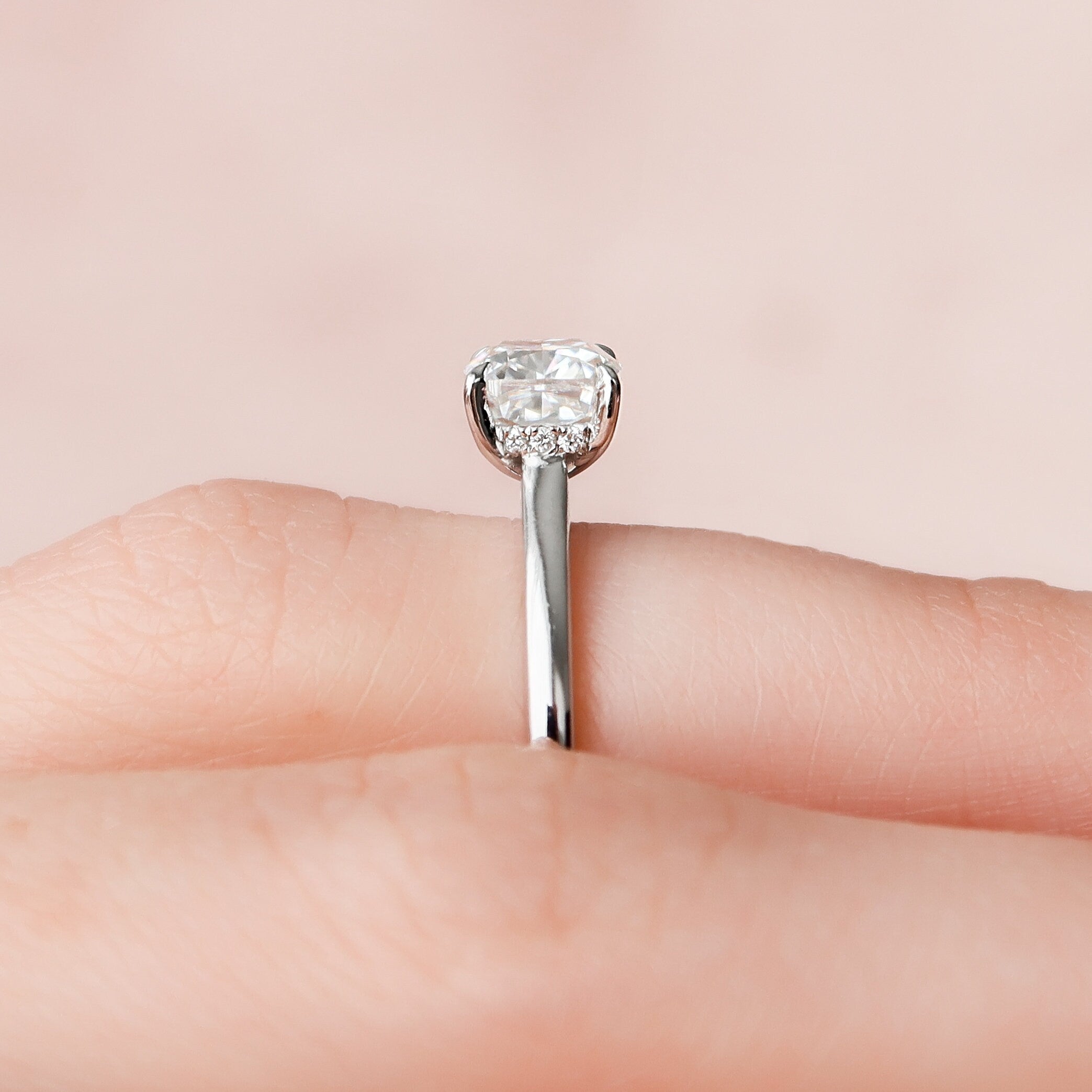 1.0 CT Cushion Hidden Halo Style Moissanite Engagement Ring - crownmoissanite