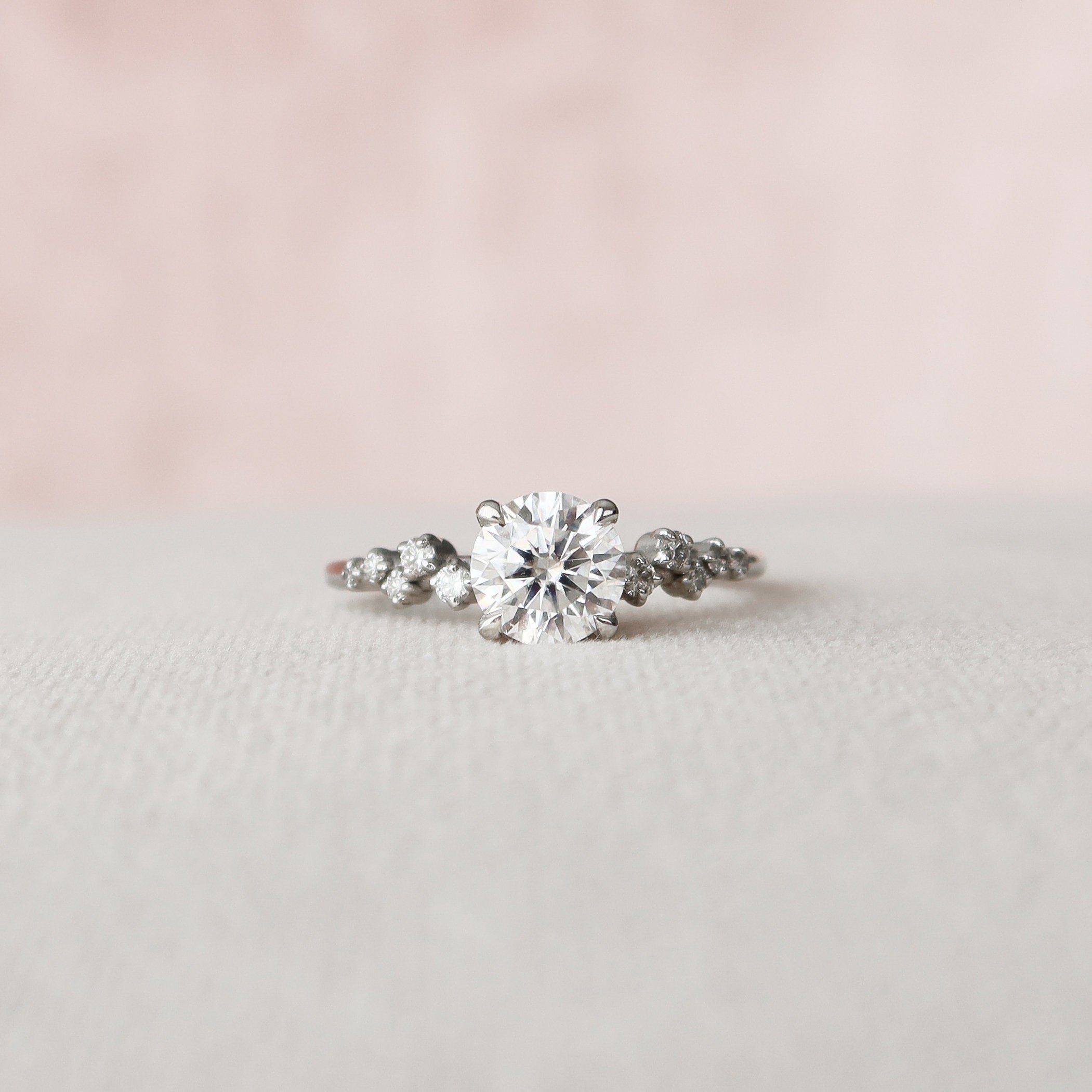 1.0 CT Round Cluster Style Pave Moissanite Engagement Ring - crownmoissanite