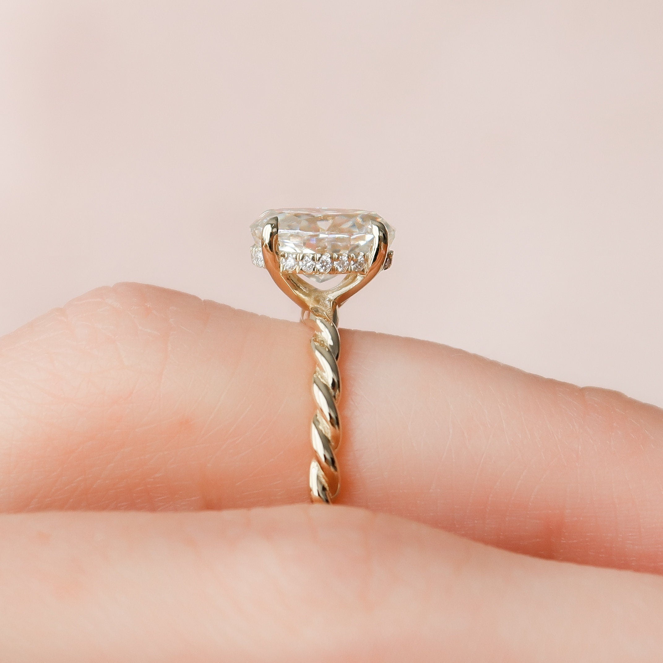 1.5 CT Oval Hidden Halo Moissanite Engagement Ring With Twisted Band - crownmoissanite