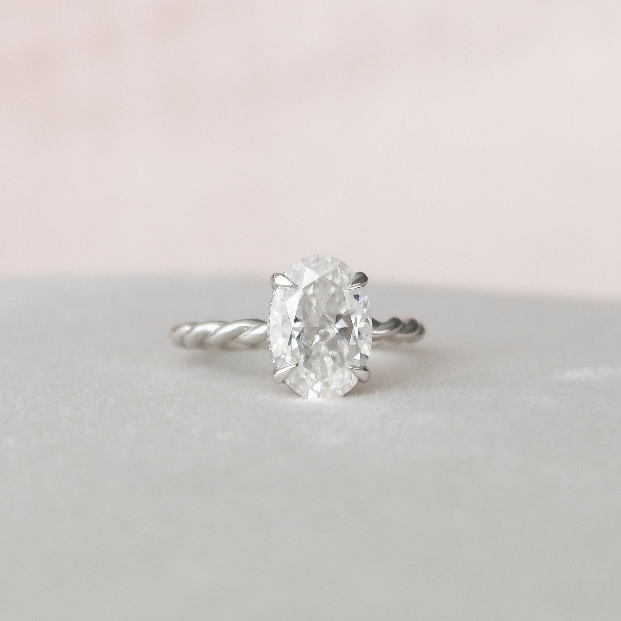 2.0 CT Oval Twisted Band & Hidden Halo Moissanite Engagement Ring - crownmoissanite