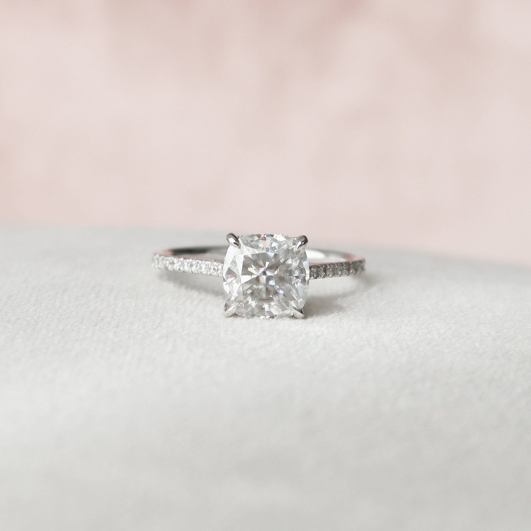 3.0 CT Cushion Hidden Halo & Pave Setting Moissanite Engagement Ring - crownmoissanite