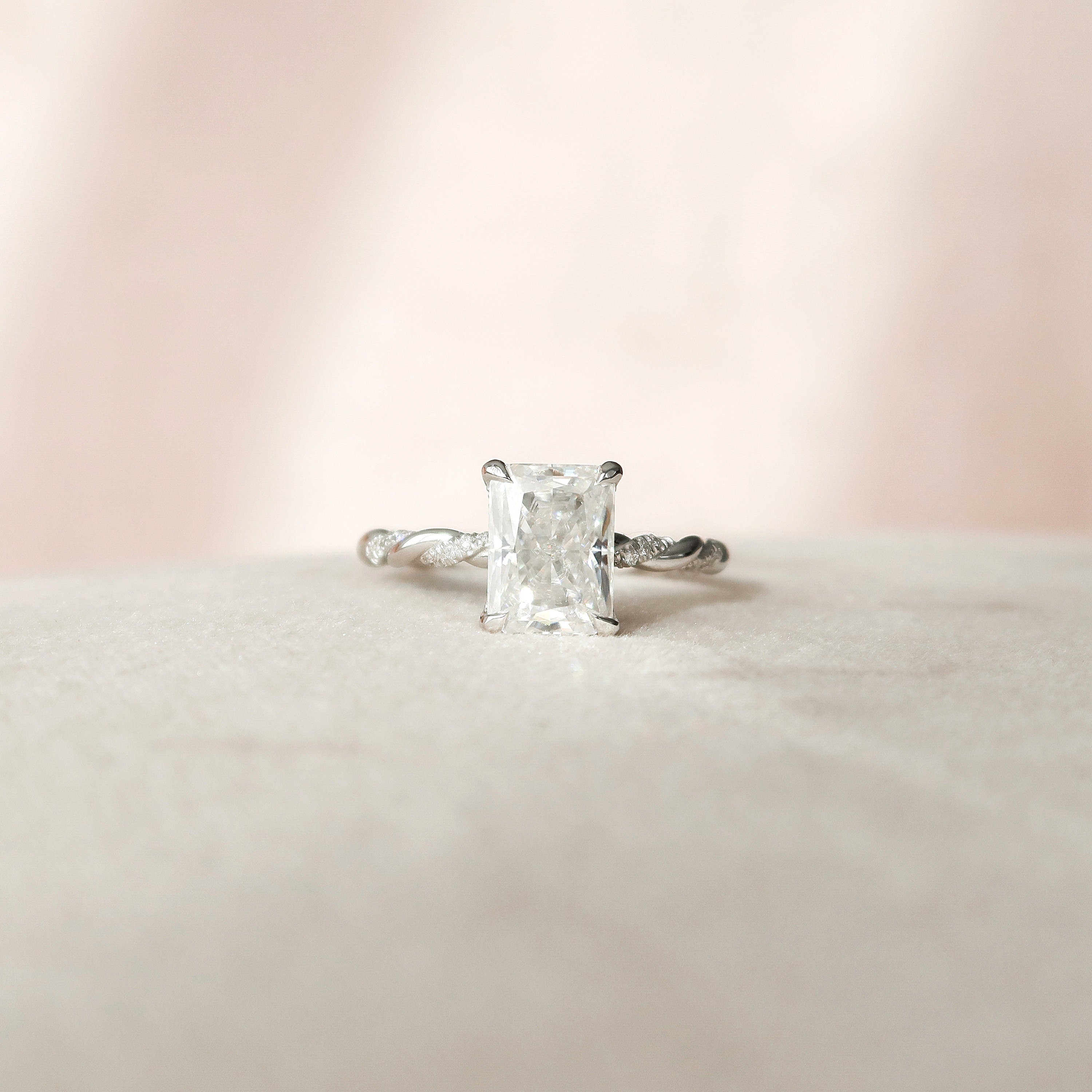 3.5 CT Radiant Twisted Rope Pave Setting Moissanite Engagement Ring - crownmoissanite