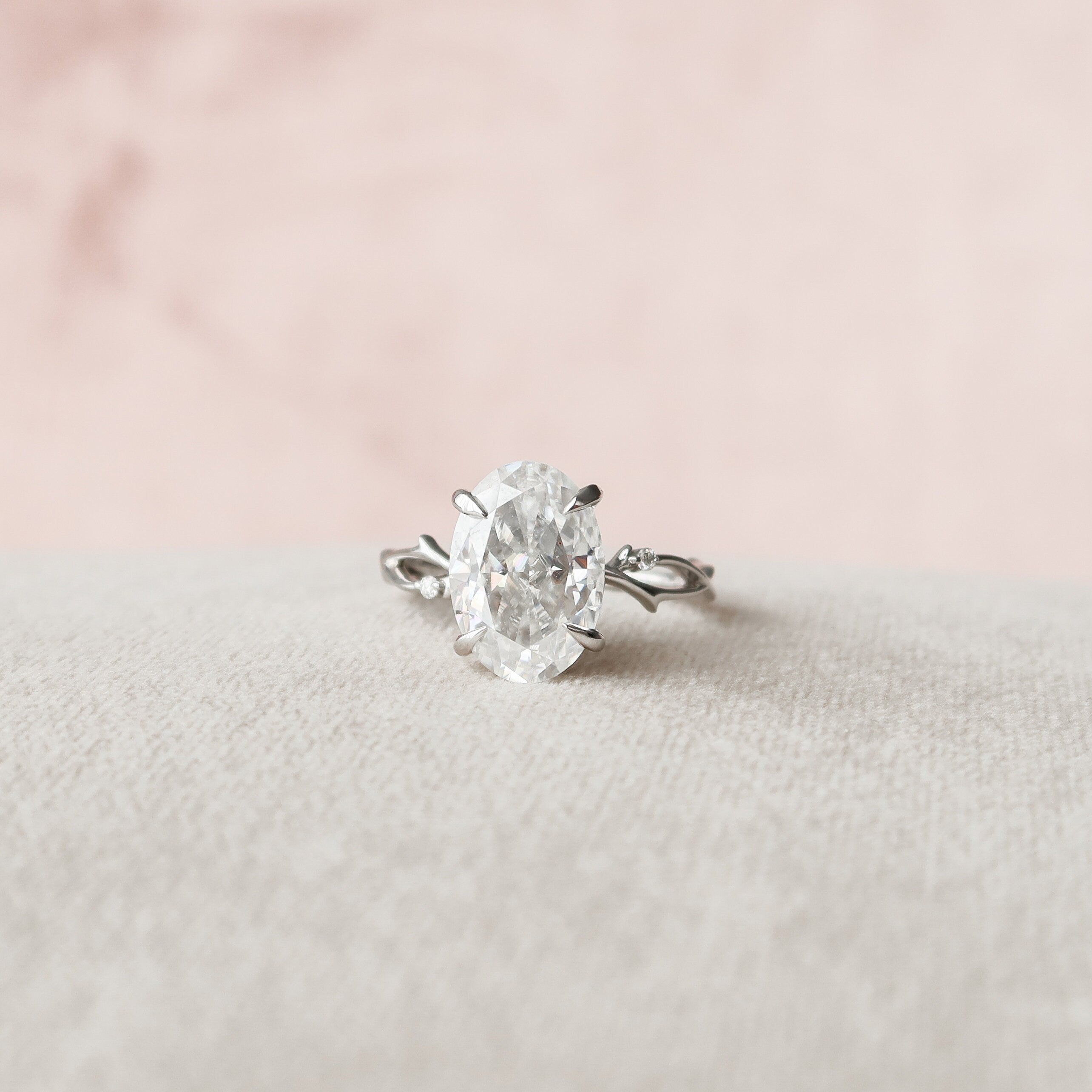 5.0 CT Oval Solitaire & Twig Pave Style Moissanite Engagement Ring - crownmoissanite