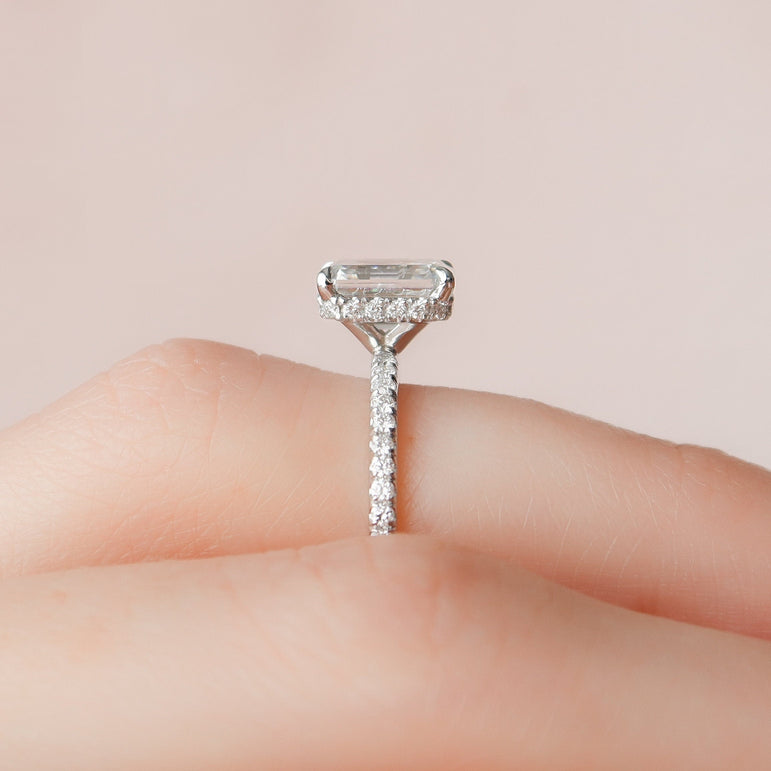 1.50 CT Emerald Pave Setting Moissanite Engagement Ring - crownmoissanite
