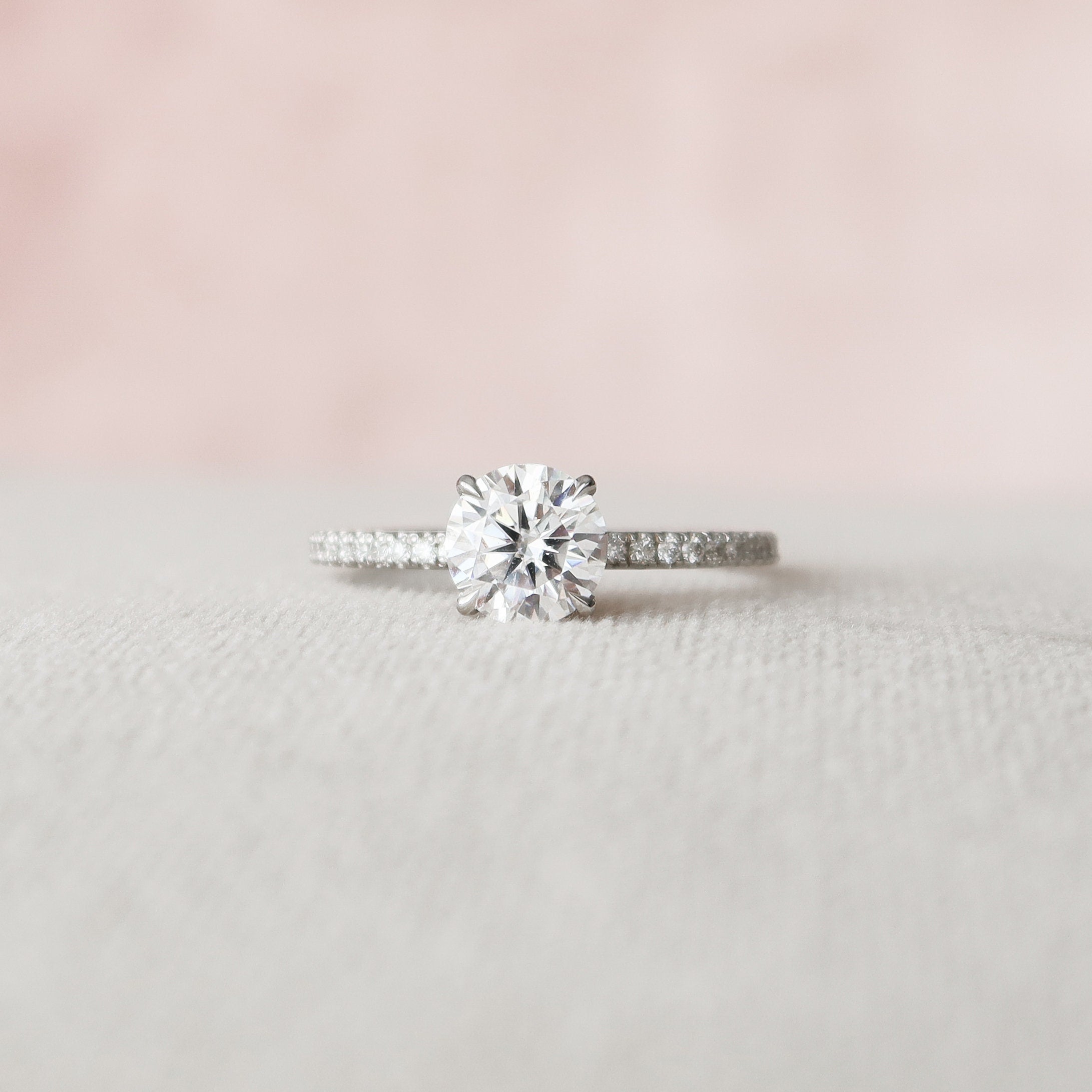 1.0 CT Round Hidden Halo & Pave Setting Moissanite Engagement Ring - crownmoissanite