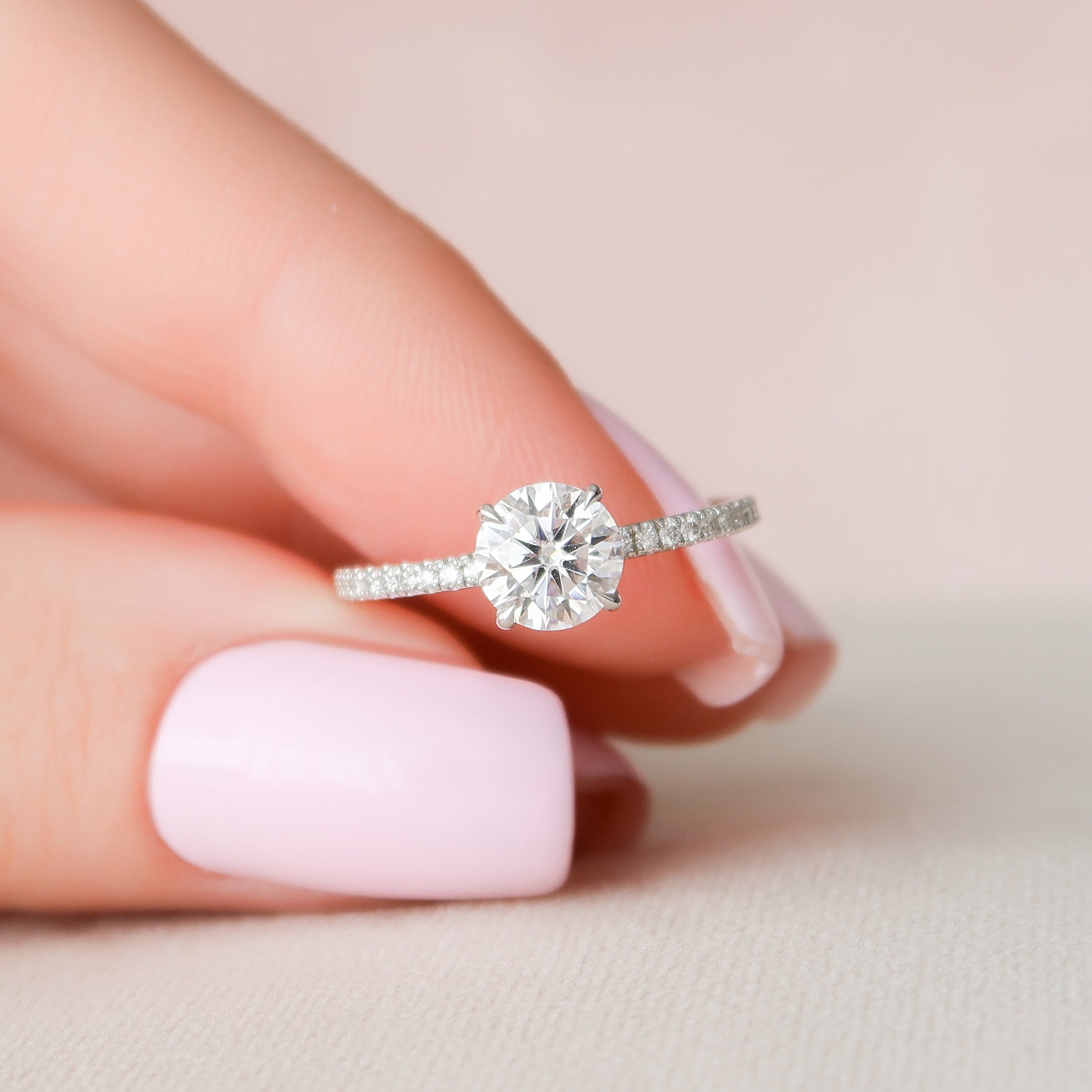 1.0 CT Round Hidden Halo & Pave Setting Moissanite Engagement Ring - crownmoissanite