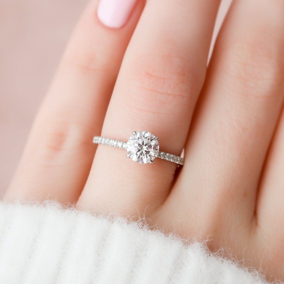 1.0 CT Round Hidden Halo & Pave Setting Moissanite Engagement Ring - crownmoissanite