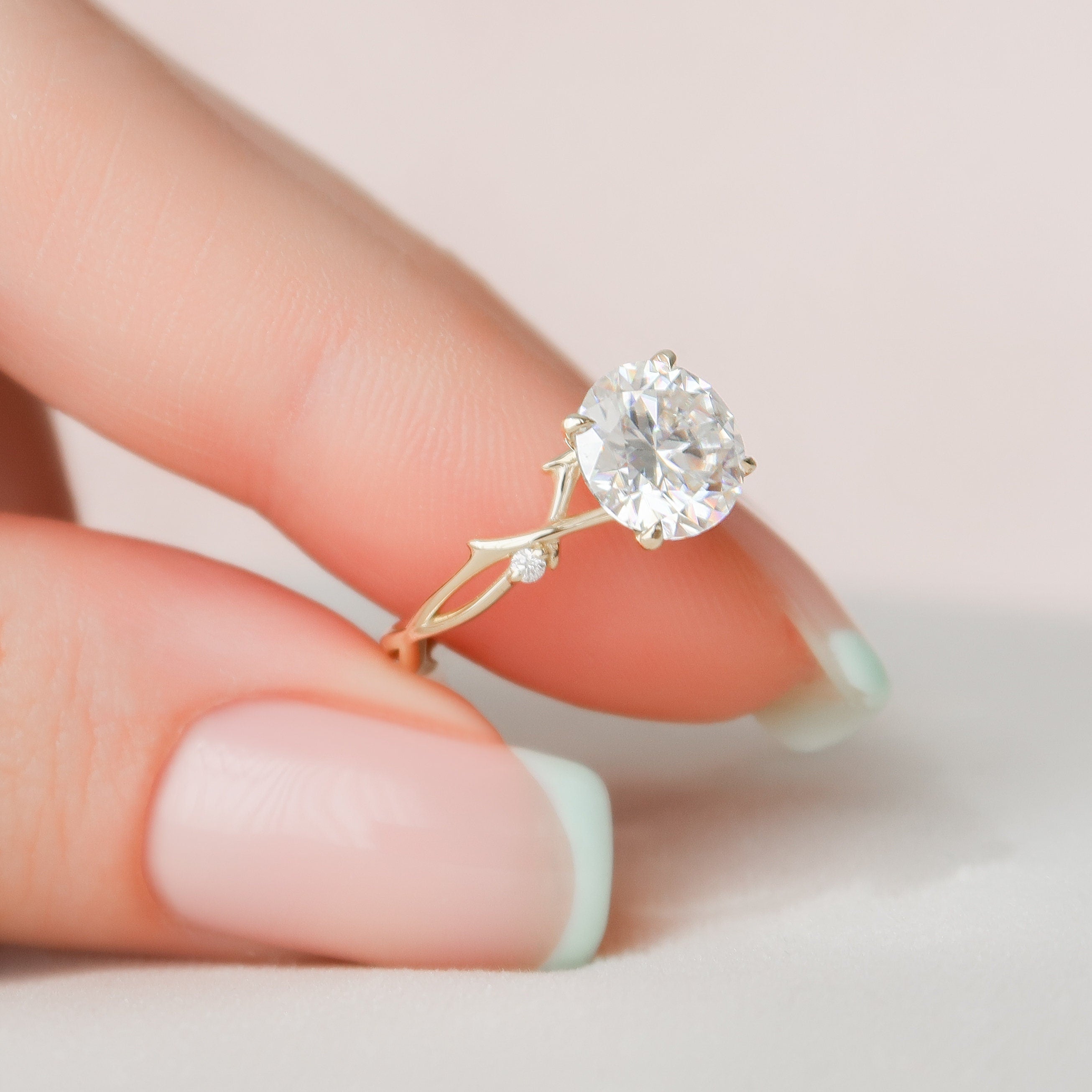 2 CT Round Cut Twig Pave Setting Moissanite Engagement Ring - crownmoissanite