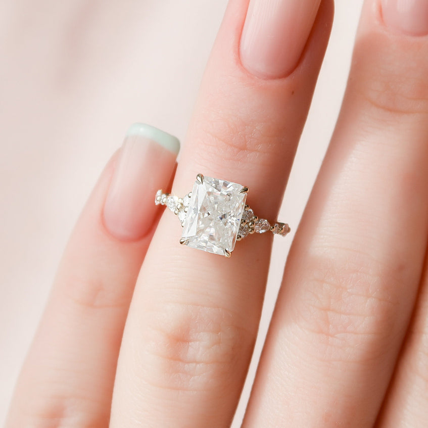 3.50 CT Radiant Cluster Style Moissanite Engagement Ring - crownmoissanite