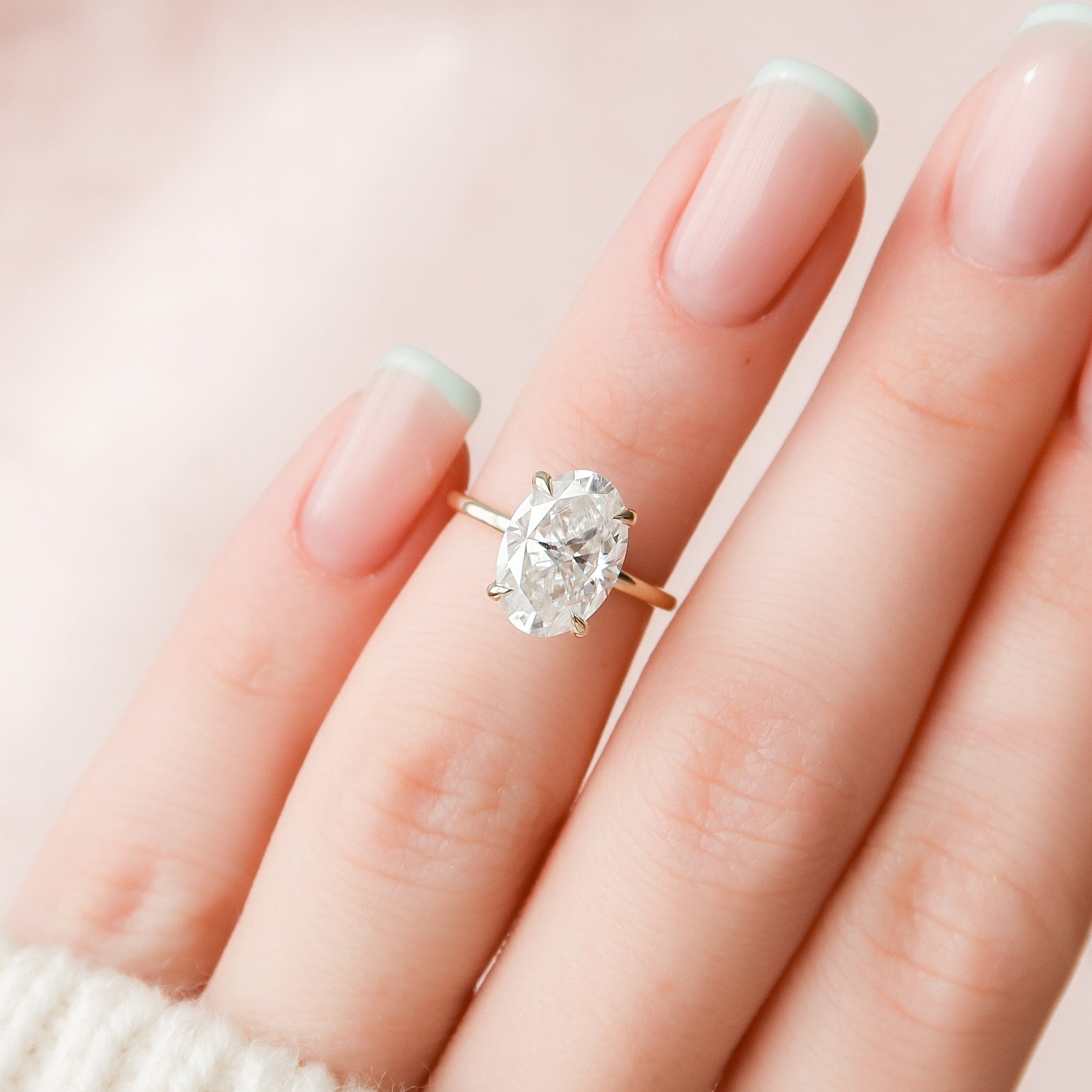3.0 CT Oval Hidden Halo & Solitaire Style Moissanite Engagement Ring - crownmoissanite