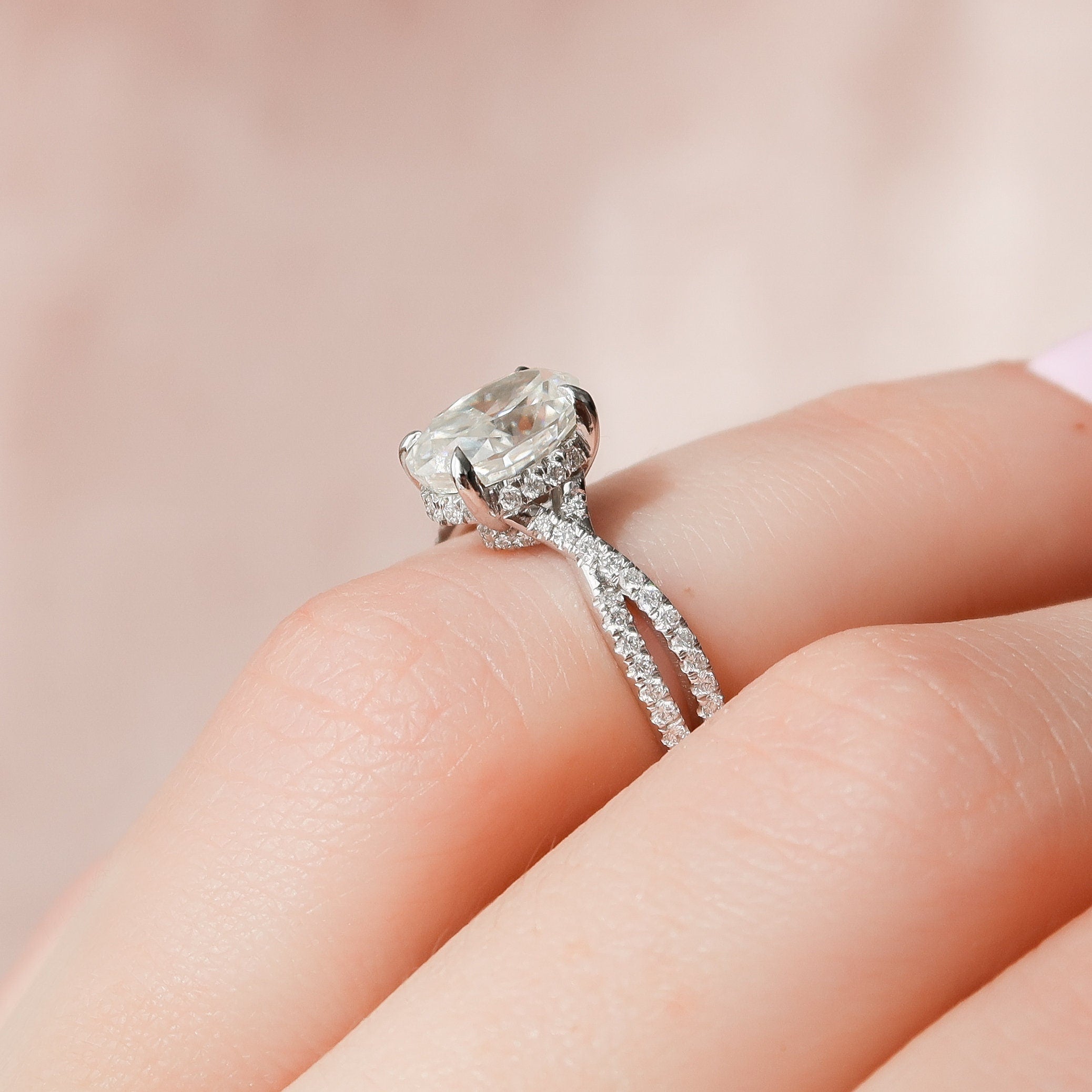 1.50 CT Oval Shaped Moissanite Twisted Pave Engagement Ring - crownmoissanite