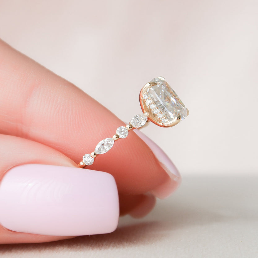 2.50 CT Cushion Cut Pave Setting Moissanite Engagement Ring - crownmoissanite