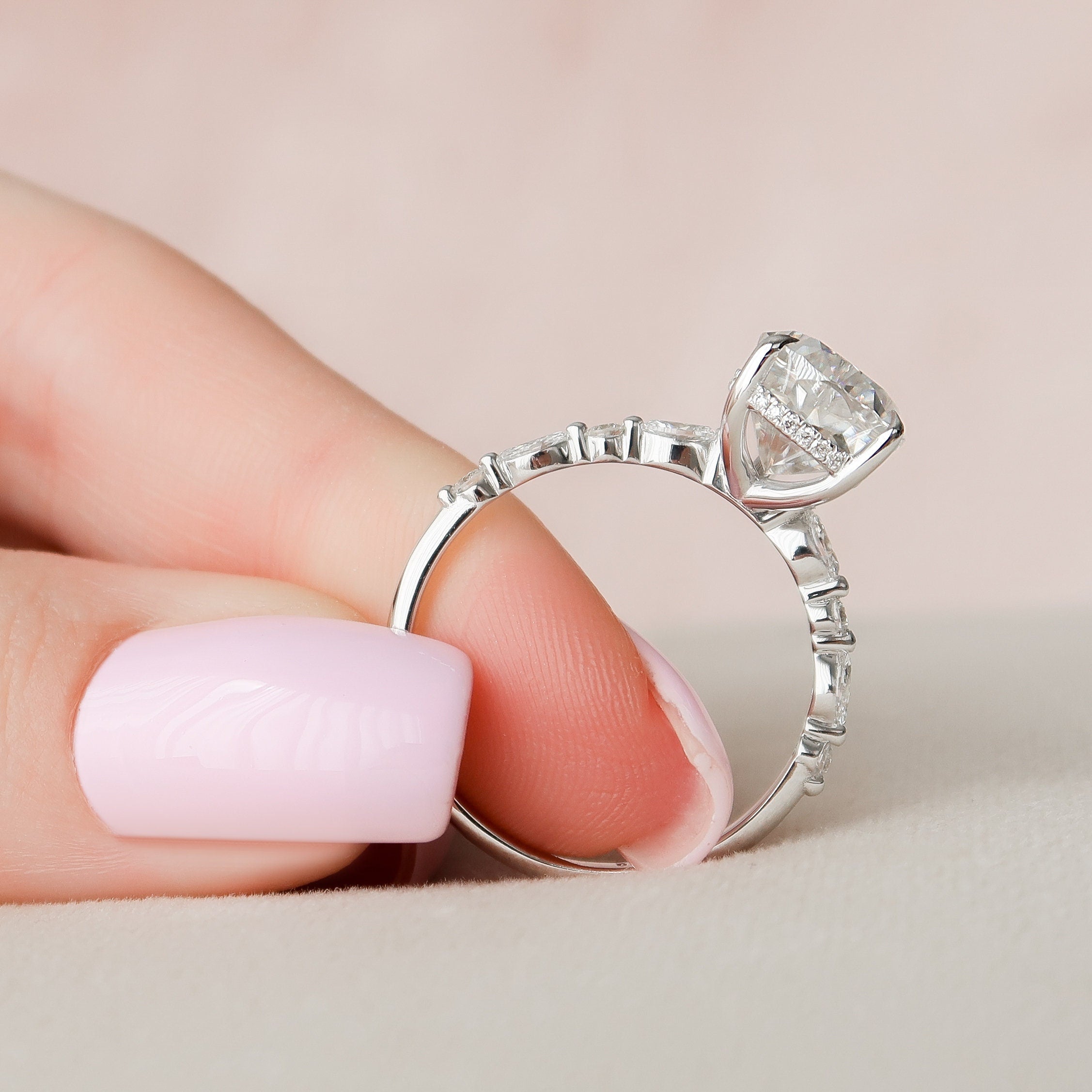 4.0 CT Pear Cut Pave Setting Moissanite Engagement Ring - crownmoissanite