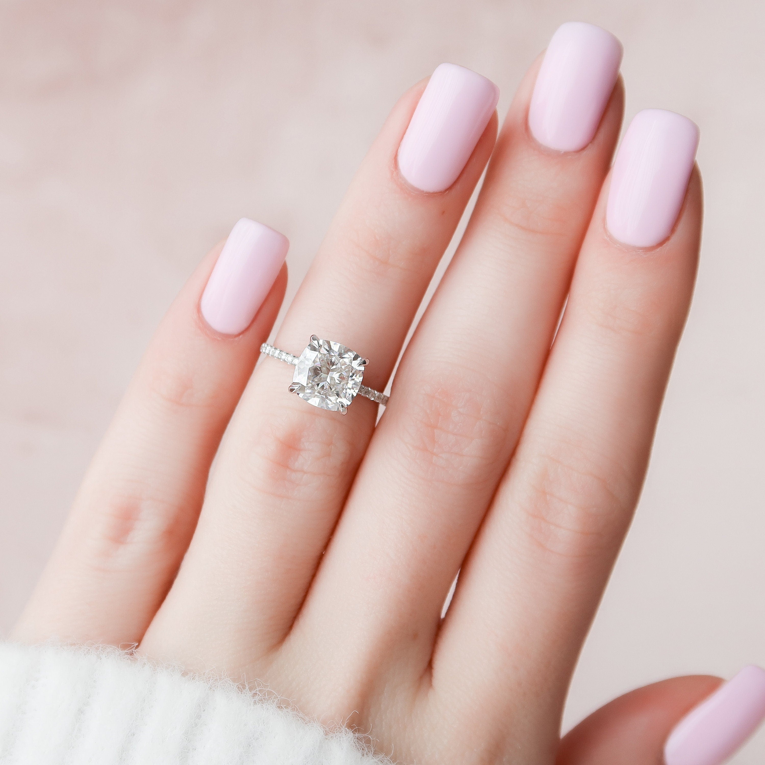 2.5 CT Cushion Hidden Halo & Pave Setting Moissanite Engagement Ring - crownmoissanite