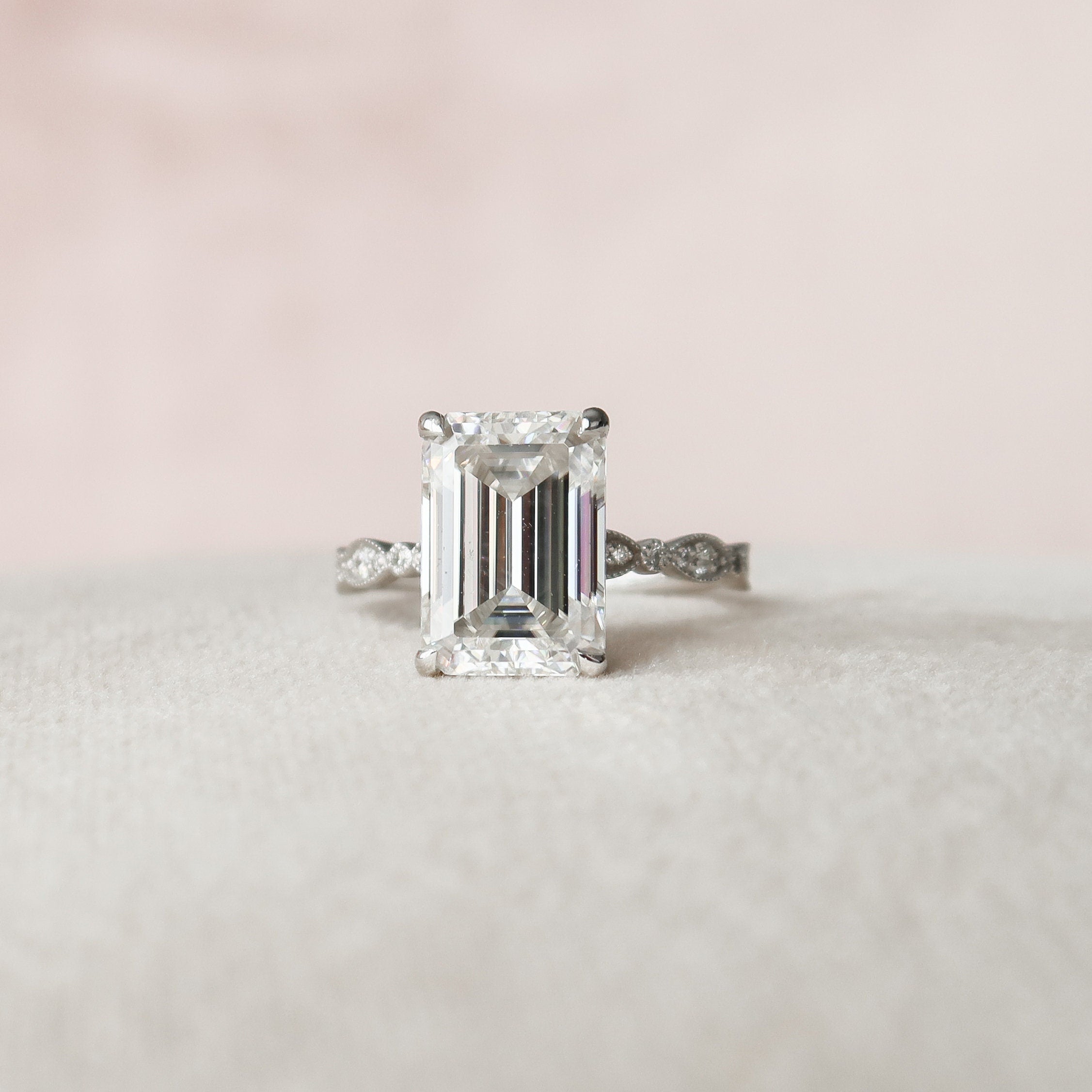 5.0 CT Emerald Milgrain Vintage Style Moissanite Engagement Ring - crownmoissanite