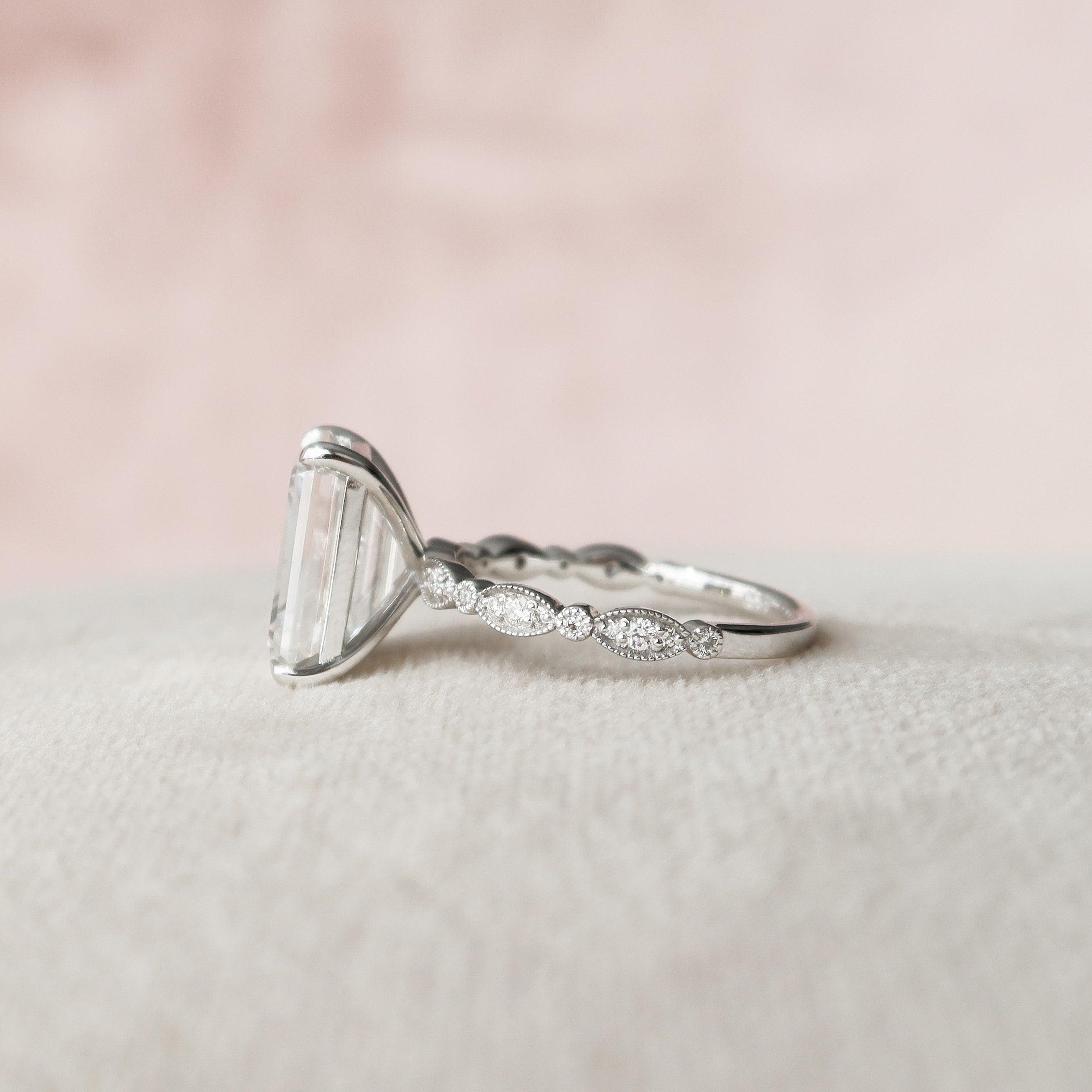 5.0 CT Emerald Milgrain Vintage Style Moissanite Engagement Ring - crownmoissanite