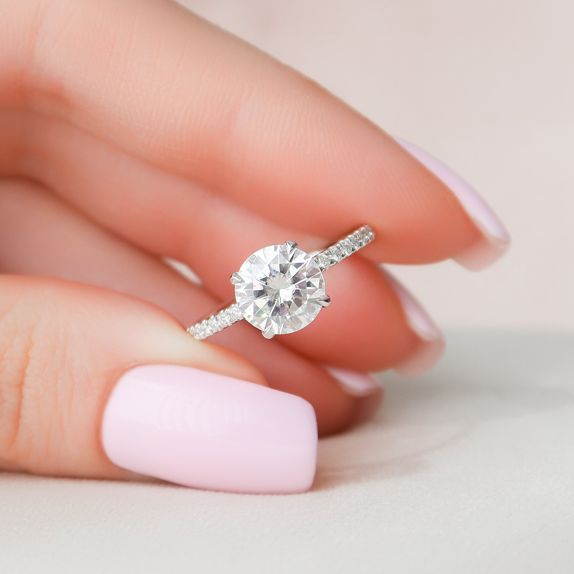 2.0 CT Round Cut Pave Setting Moissanite Engagement Ring - crownmoissanite
