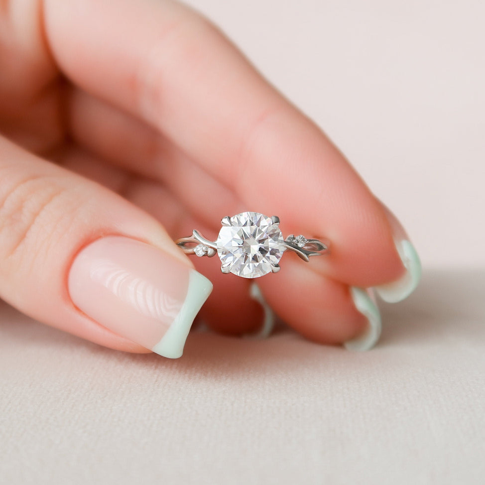 2 CT Round Cut Twig Pave Setting Moissanite Engagement Ring - crownmoissanite