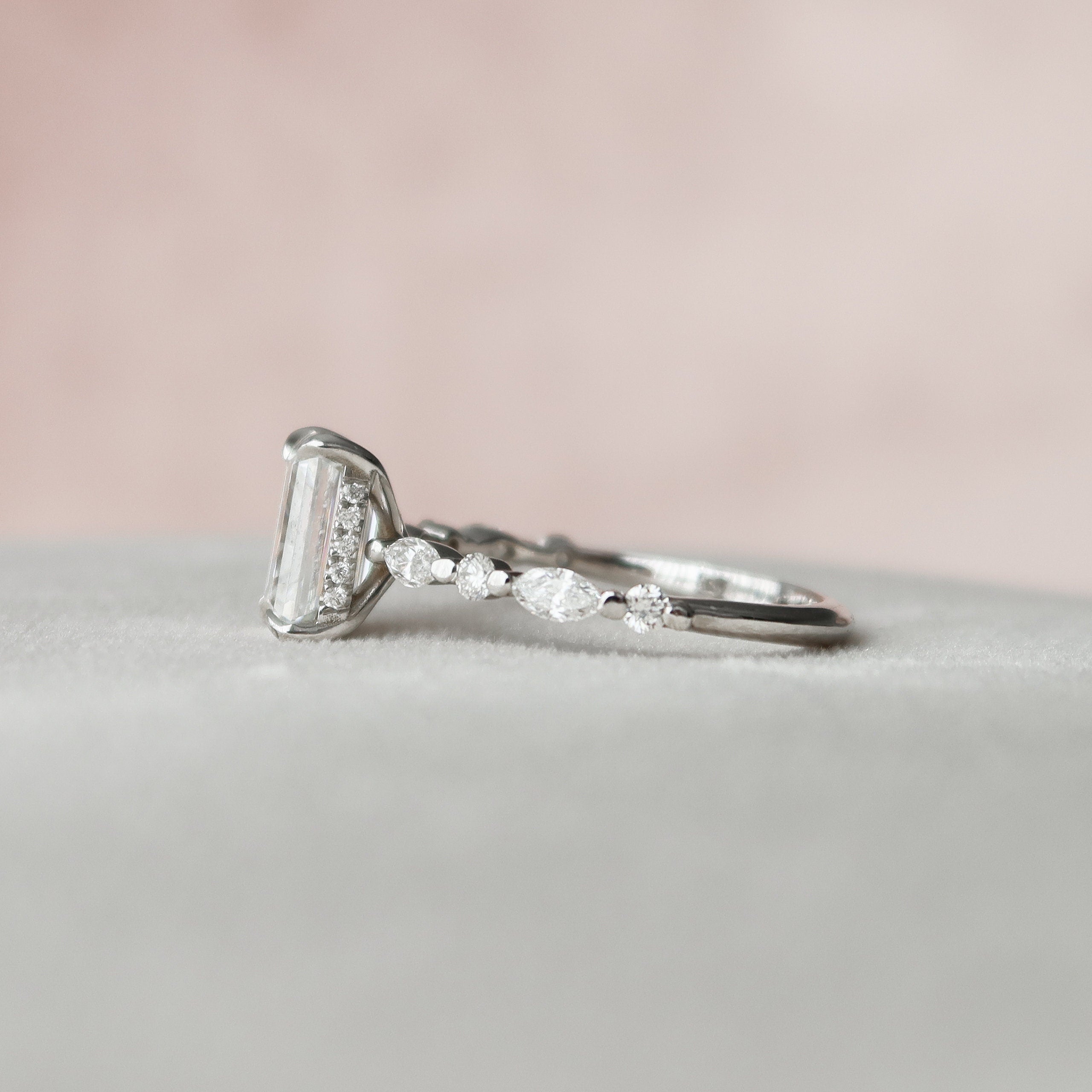 2.0 Emerald Hidden Halo & Pave Setting Moissanite Engagement Ring - crownmoissanite