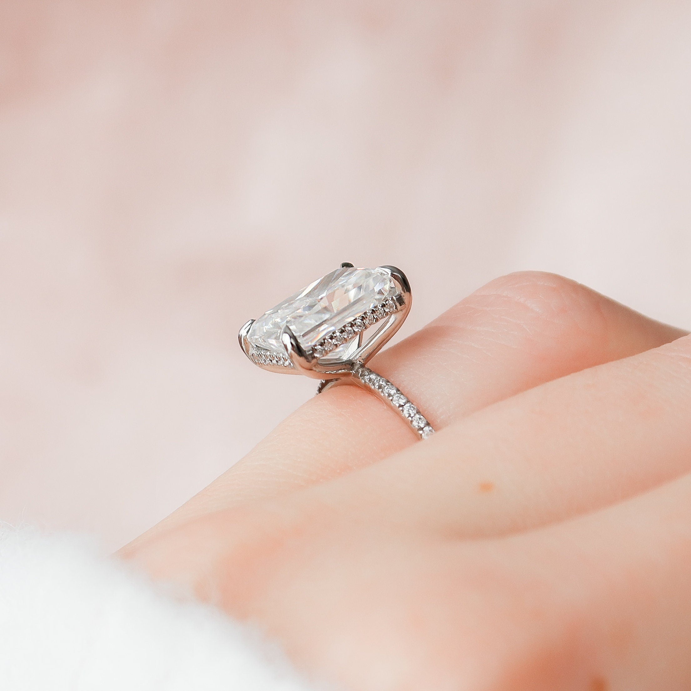 5.0 CT Radiant Hidden Halo & Pave Moissanite Engagement Ring - crownmoissanite