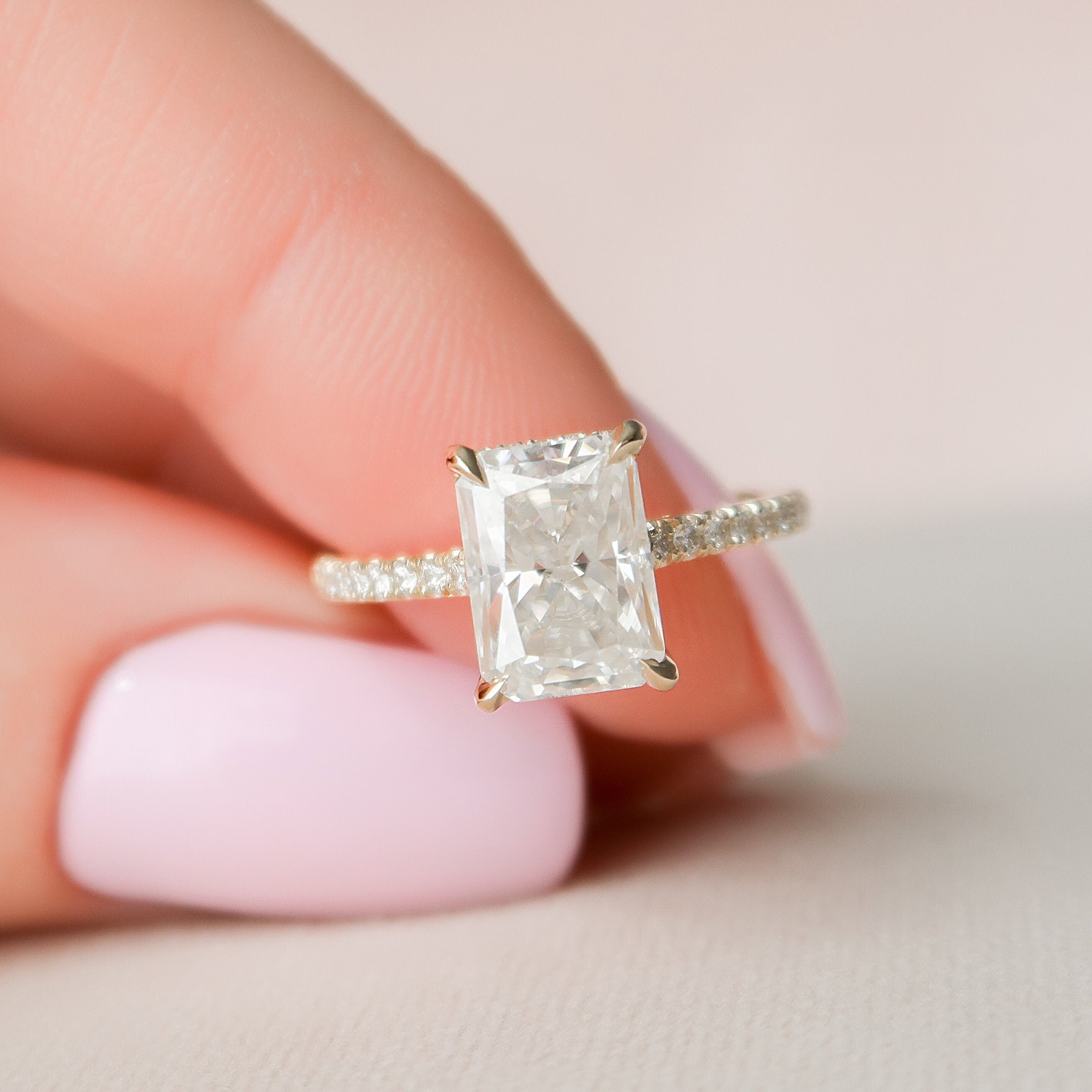 2.5 CT Radiant Hidden Halo & Pave Moissanite Engagement Ring - crownmoissanite