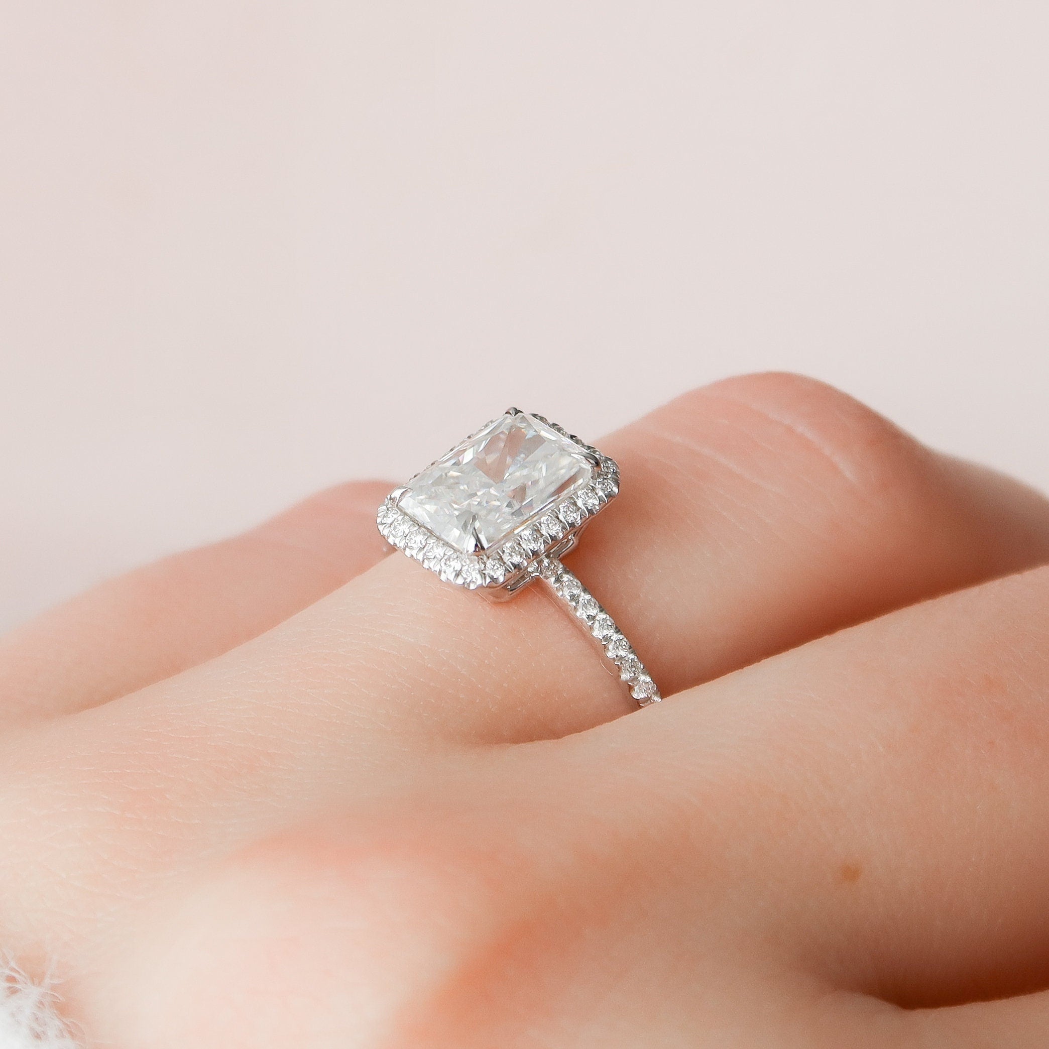 5.0 CT Radiant Cut Halo Style Moissanite Engagement Ring - crownmoissanite